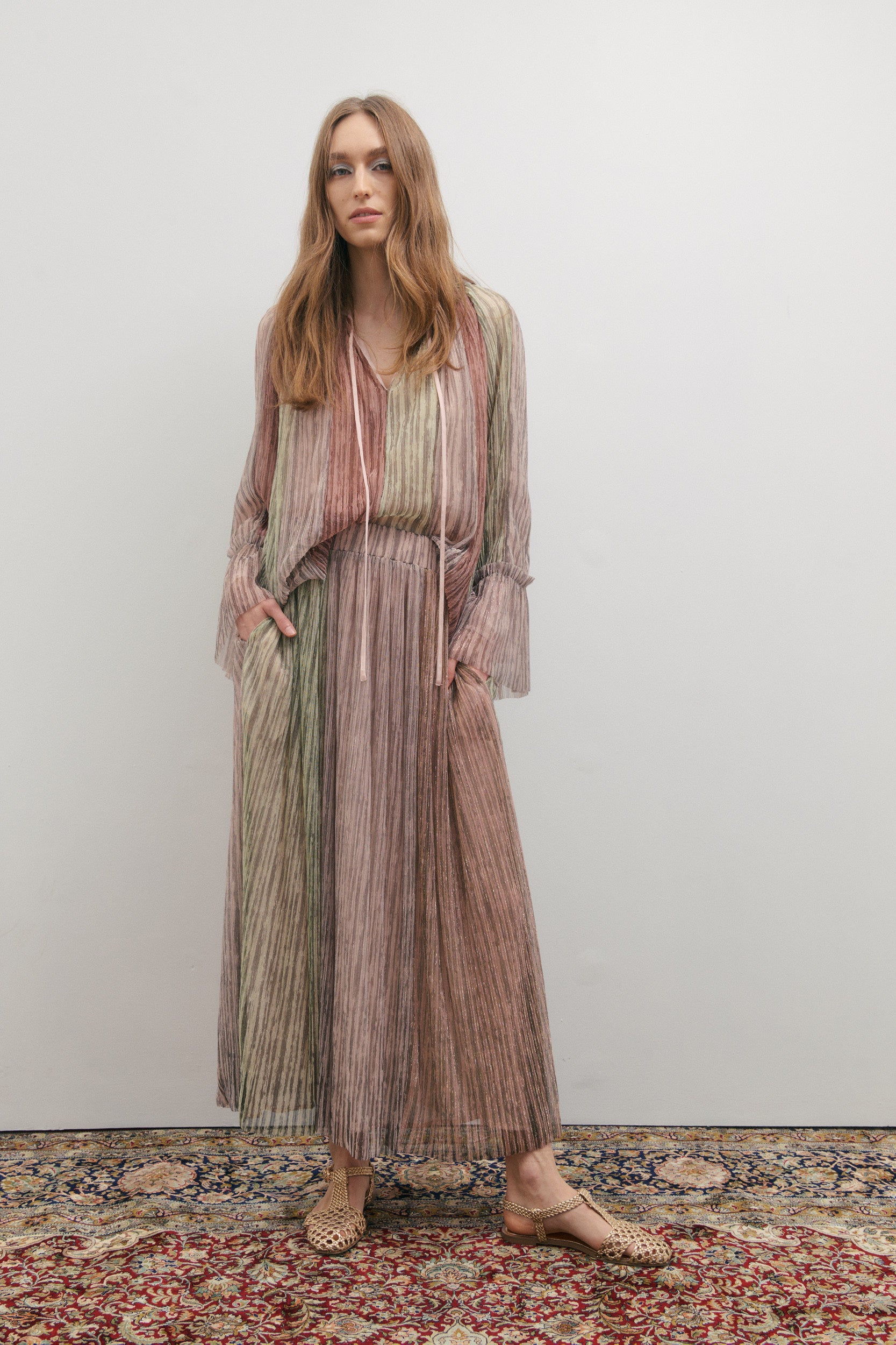 Maevarii Crystalline Maxi Skirt - Shimmering Dawn Light