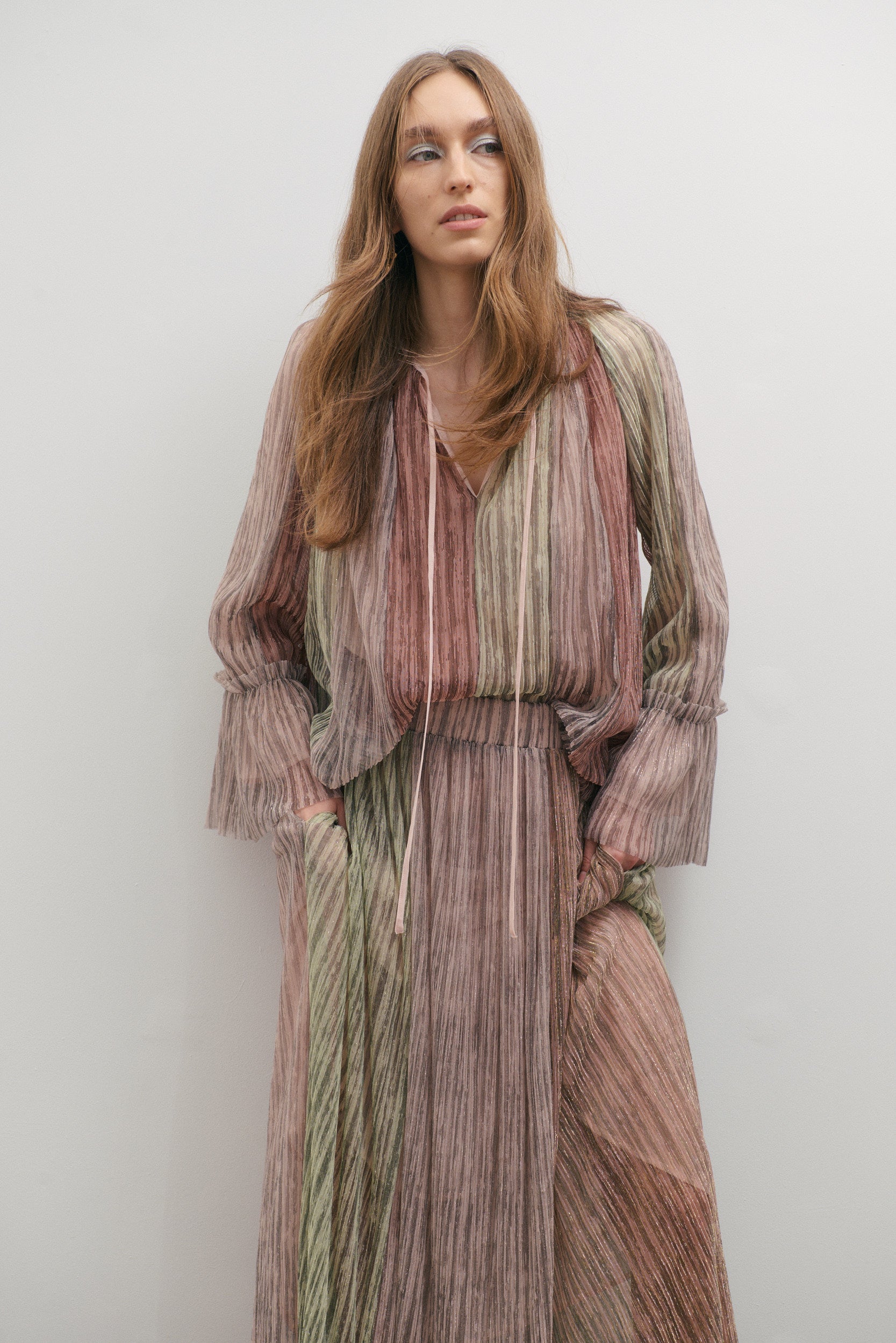 Maevarii Crystalline Maxi Skirt - Shimmering Dawn Light