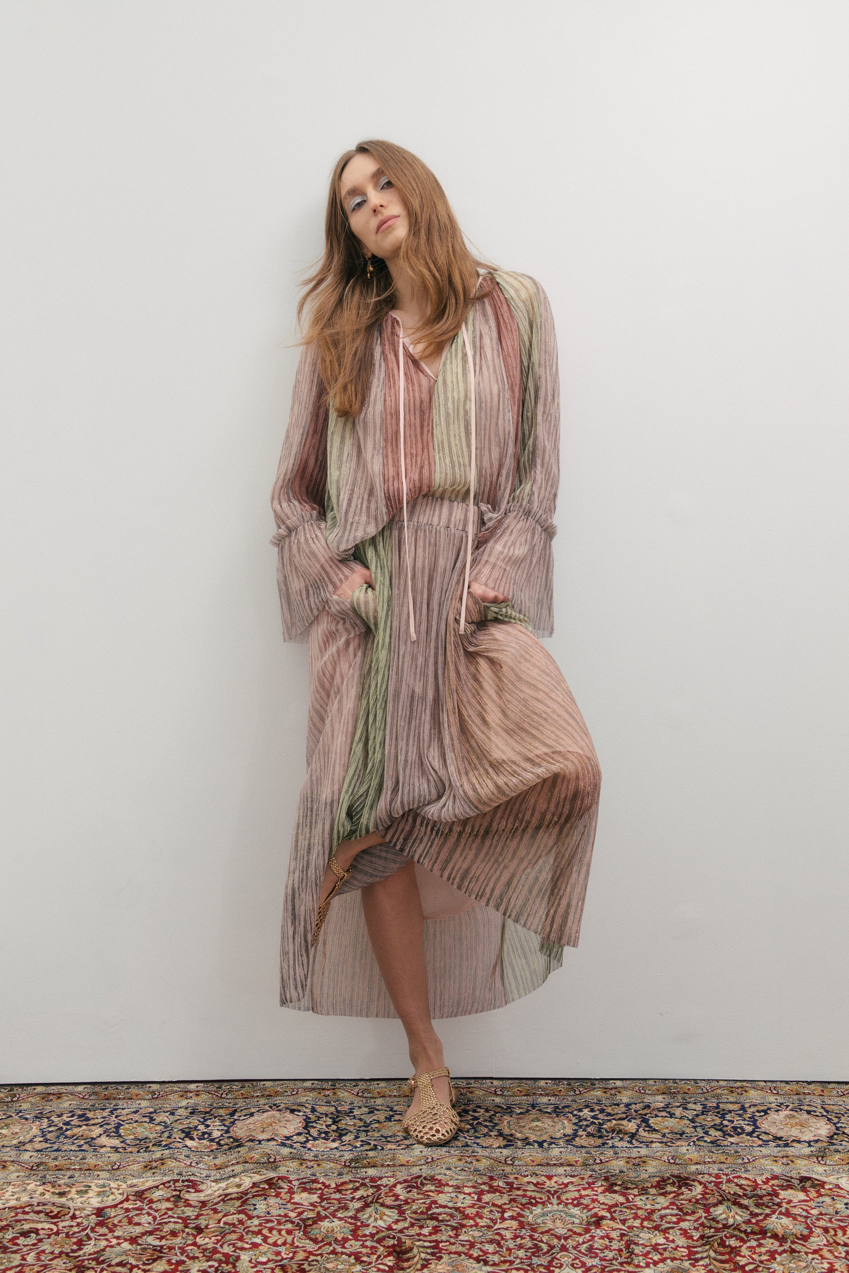 Maevarii Crystalline Maxi Skirt - Shimmering Dawn Light