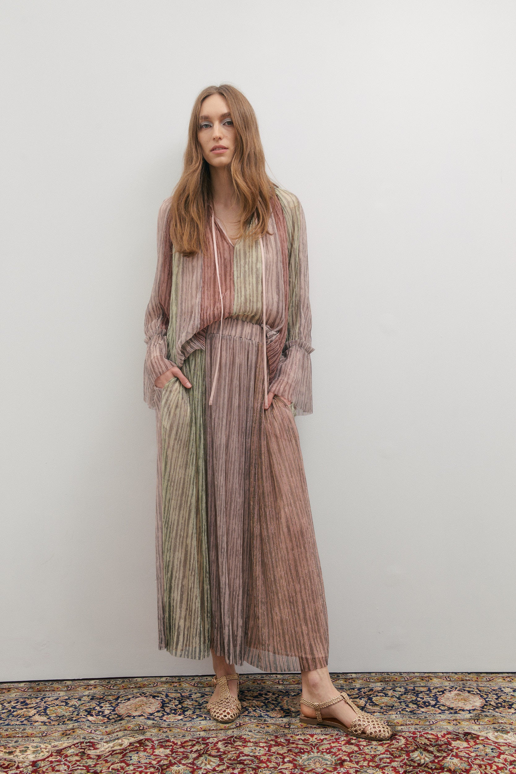 Maevarii Crystalline Maxi Skirt - Shimmering Dawn Light
