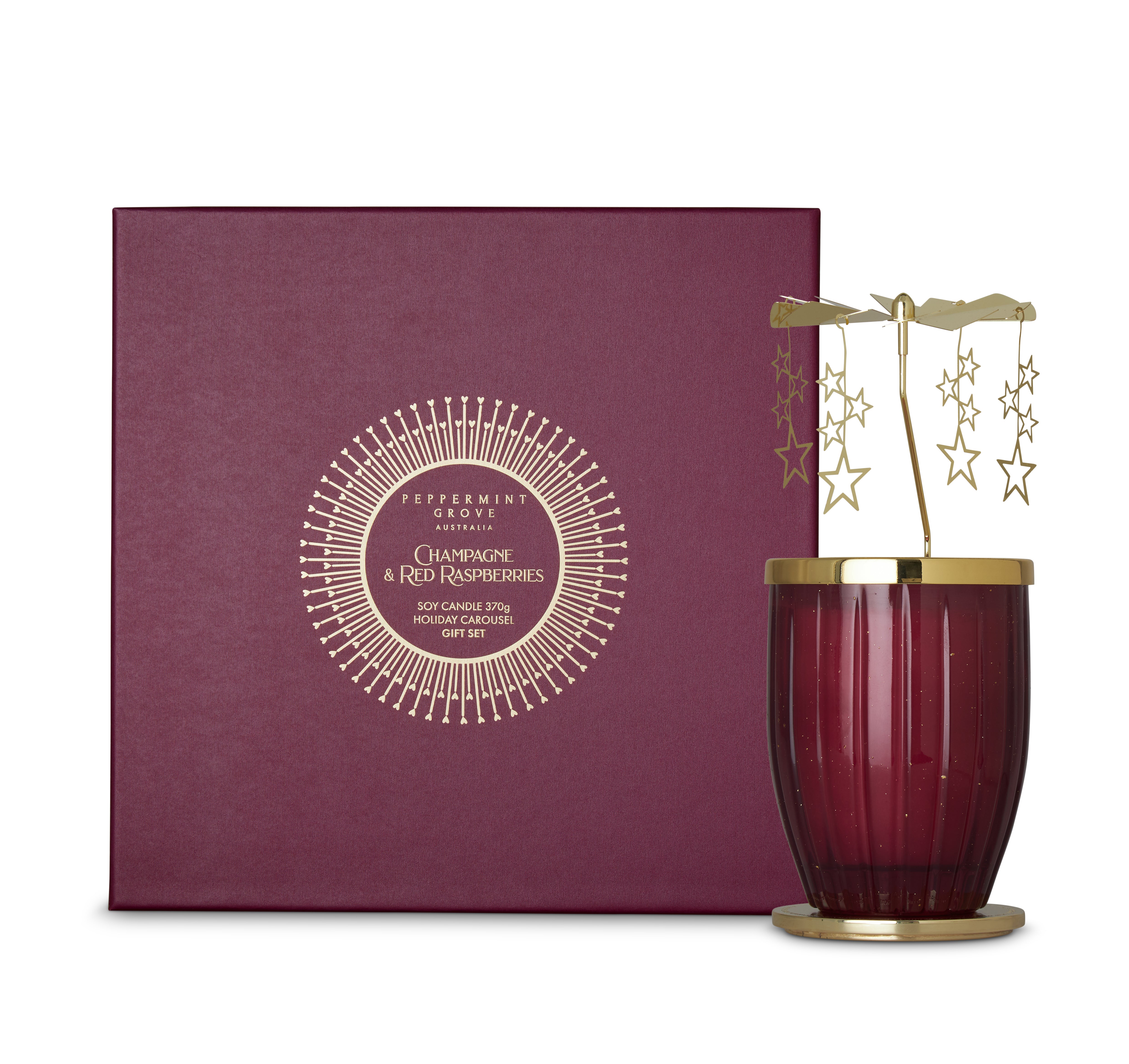 Peppermint Grove Champagne & Red Raspberries Candle & Carousel Gift Set