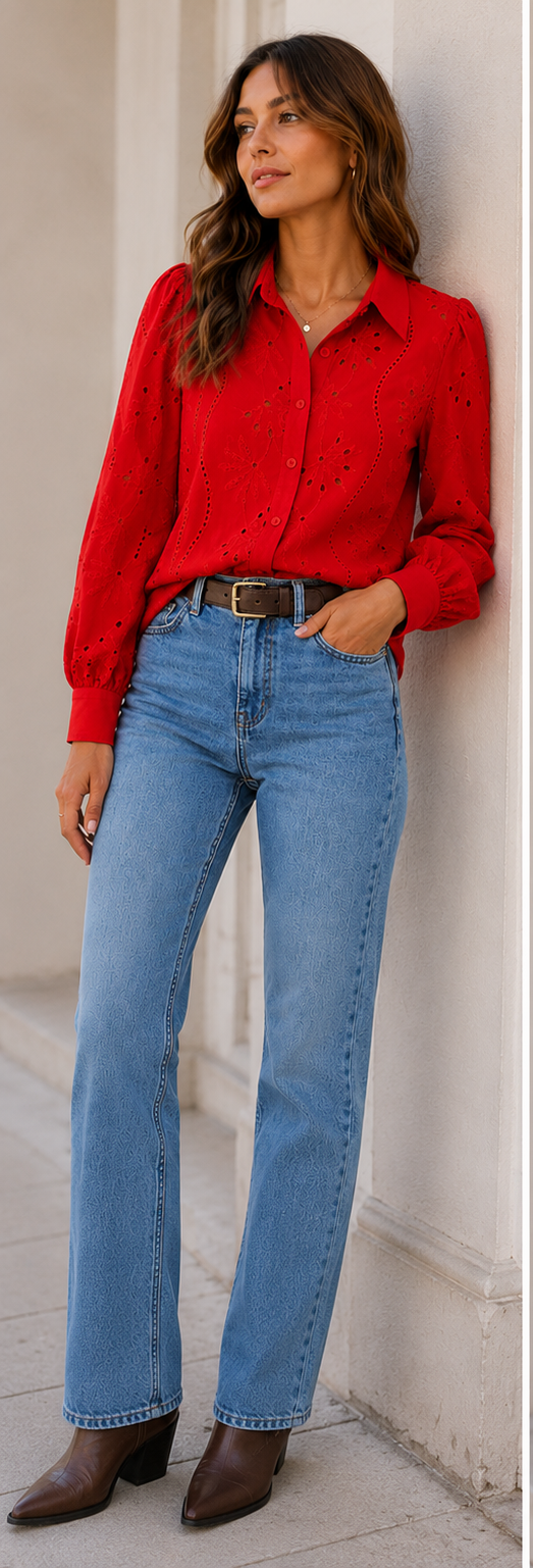 Smaibulun Broderie Wave Shirt - Red