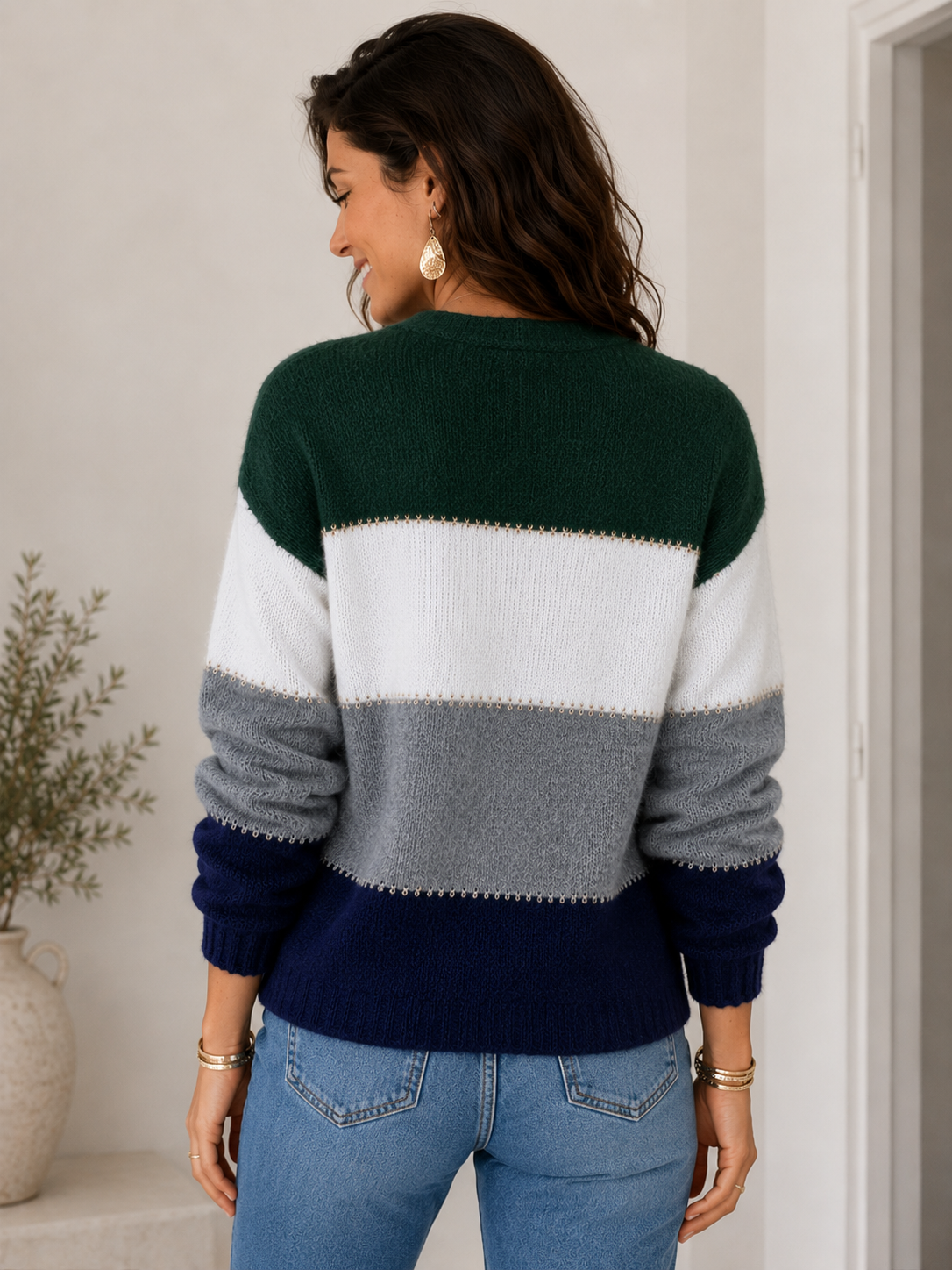 Smaibulun Everyday Colour Block Cardi - Olive/Oatmeal/Grey/Navy