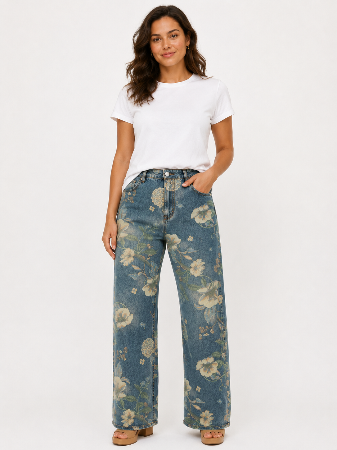 Smaibulun Floral Printed Denim Jeans