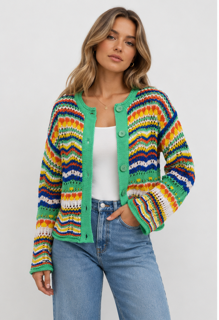 Smaibulun Rainbow Knit Cardi – Green/Multi