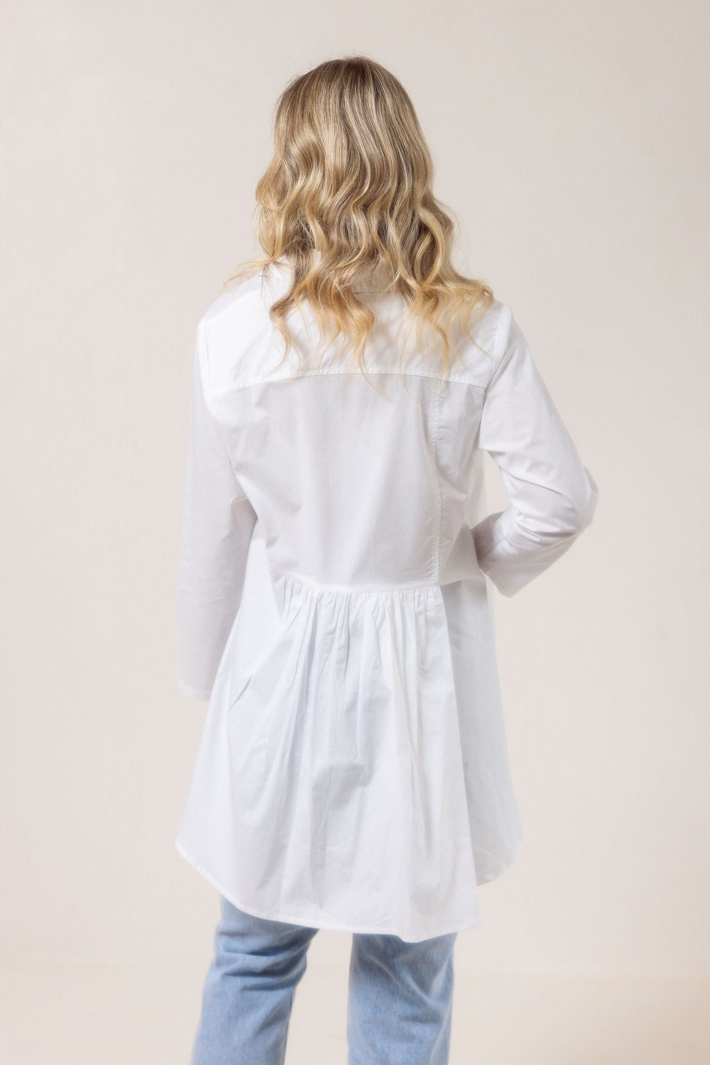 See Saw Long Sleeve Gathered Back Shirt - White
