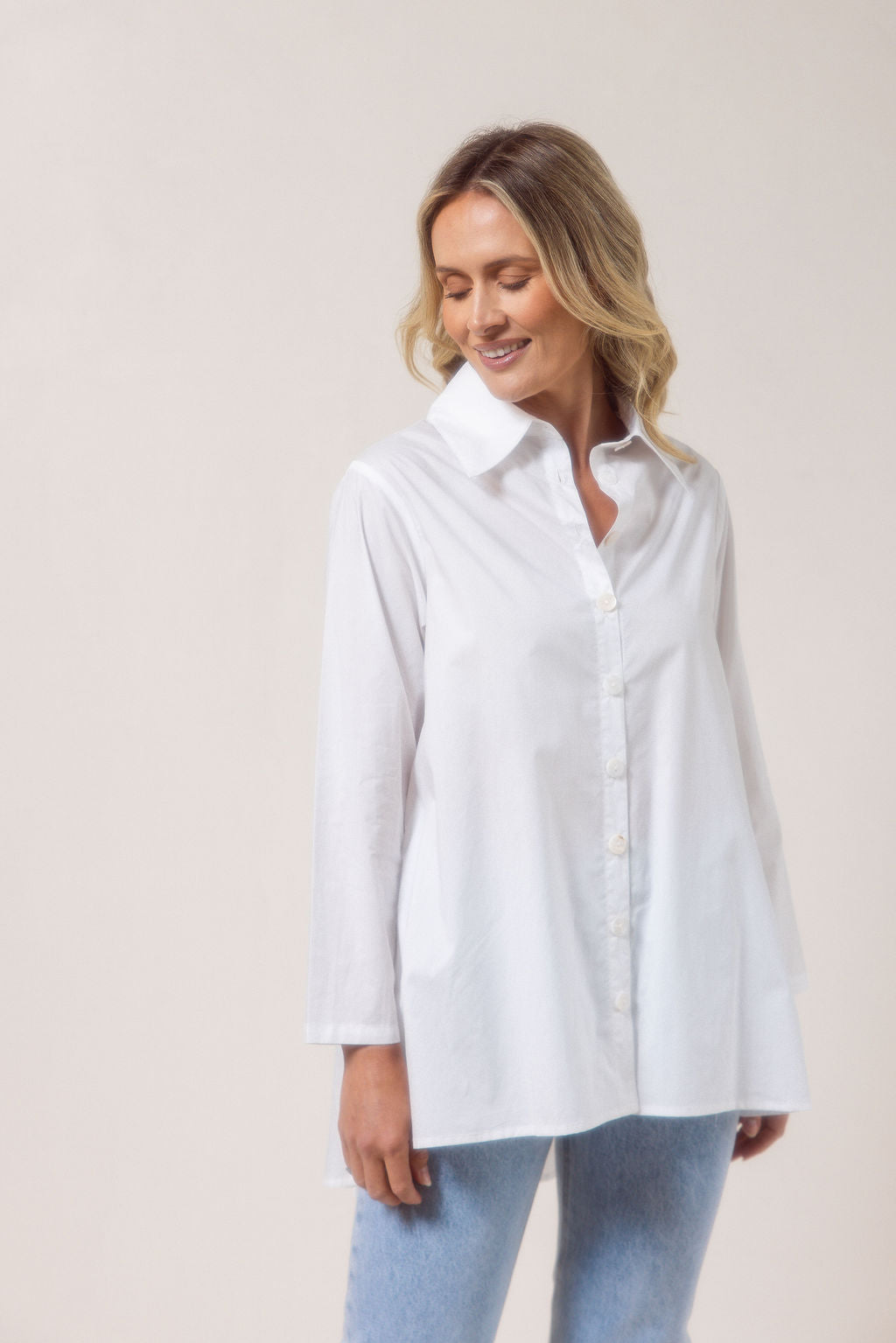 See Saw Long Sleeve Gathered Back Shirt - White