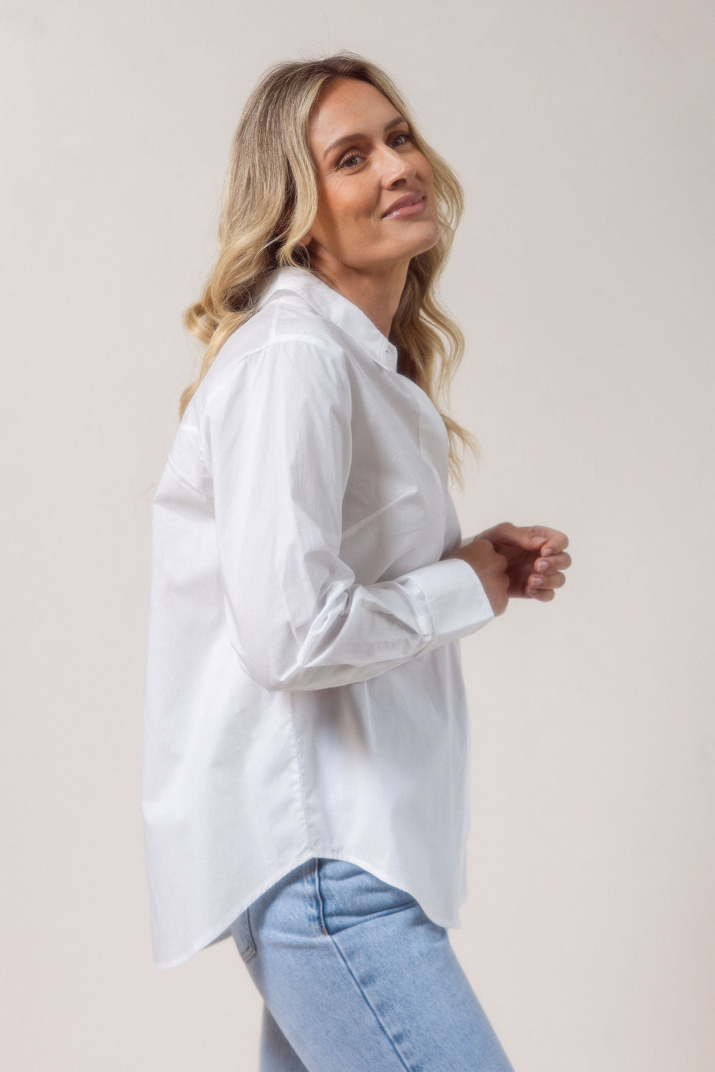 See Saw Long Sleeve Gathered Back Shirt - White