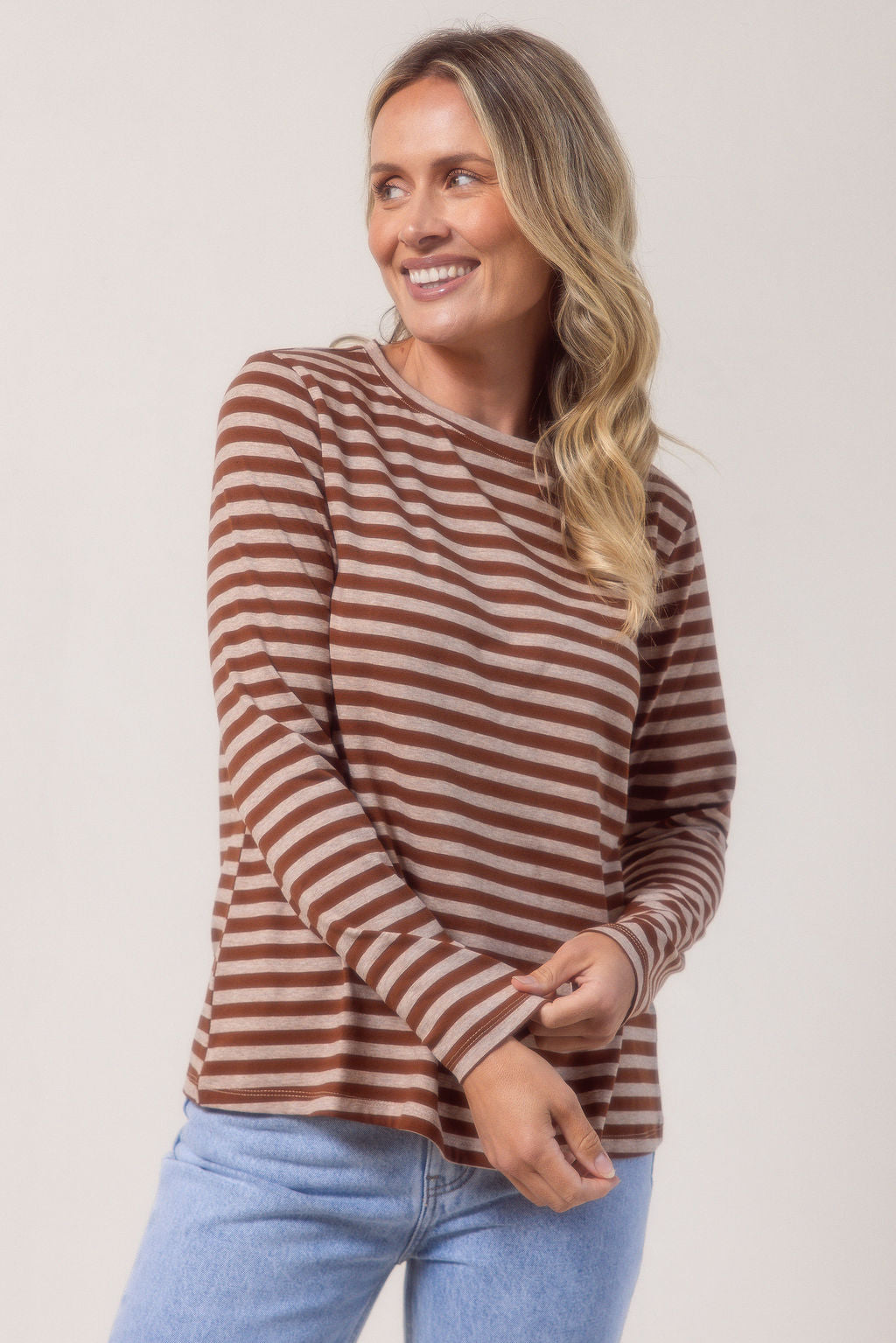 See Saw Stripe Long Sleeve Top - Copper Marle