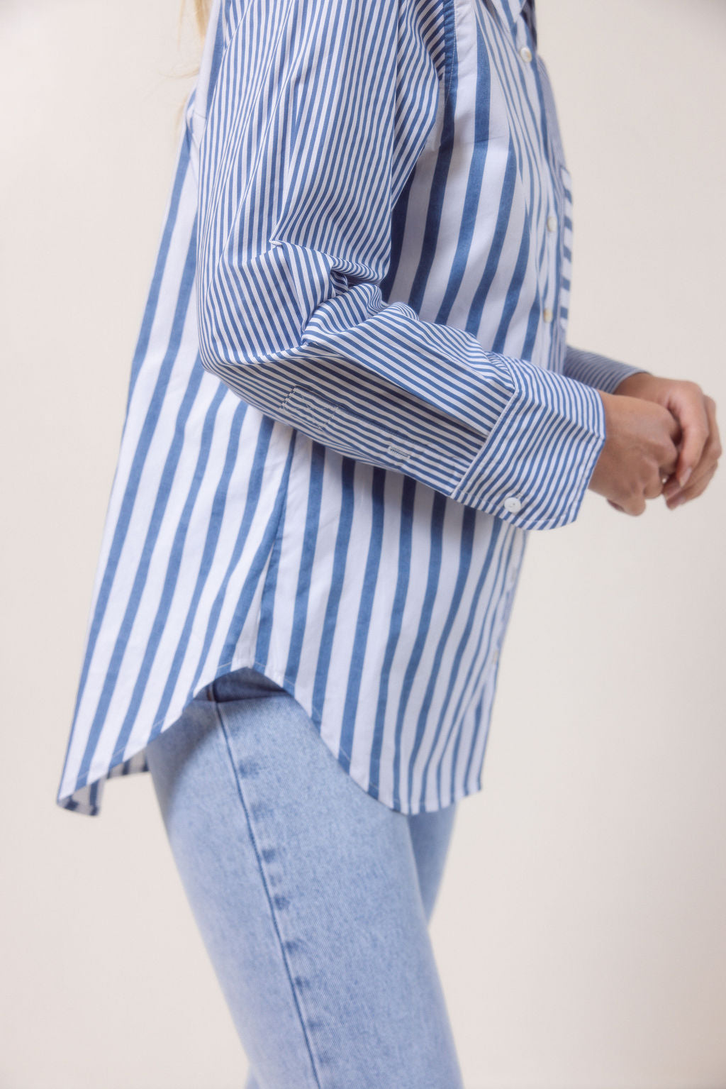 See Saw Stripe Long Sleeve Two Way Shirt - Denim/White