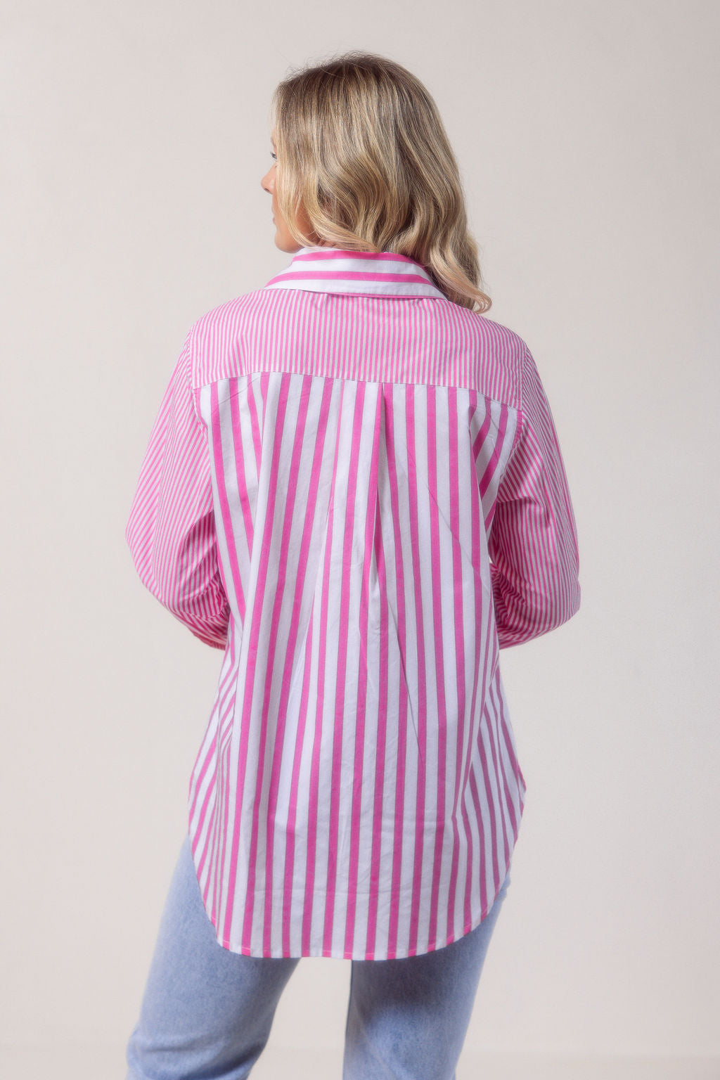 See Saw Long Sleeve Two Way Shirt - Pink/White
