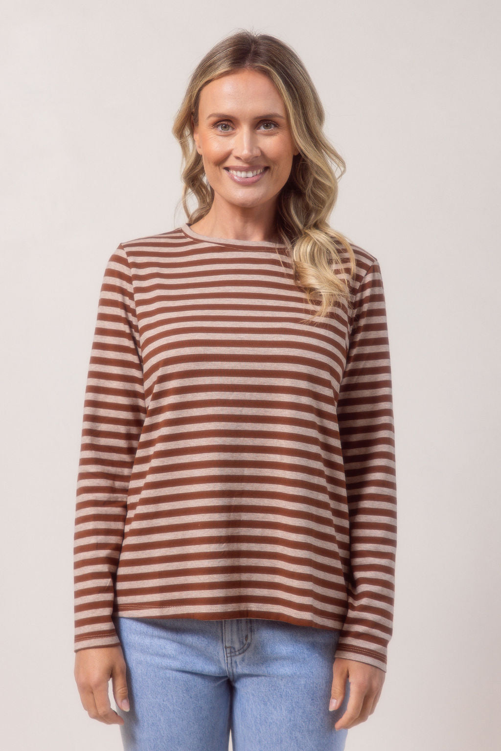 See Saw Stripe Long Sleeve Top - Copper Marle