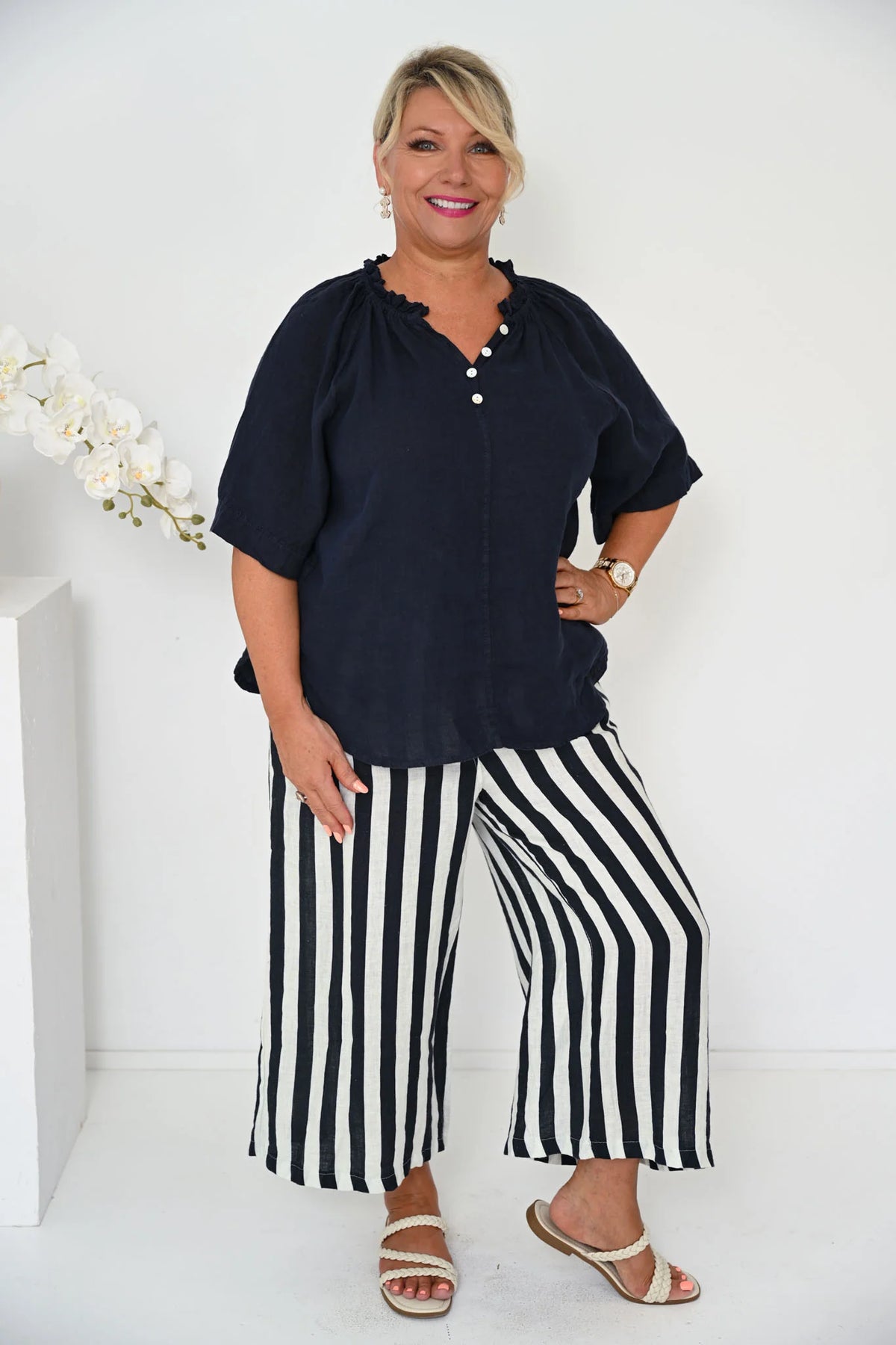 Donna Donna Poppy Pant - Navy Stripe