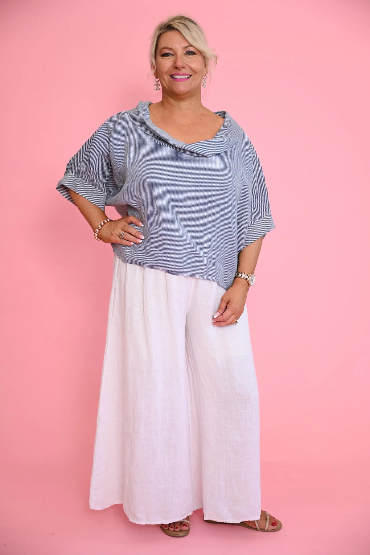 Donna Donna Kayla Roll Top - Navy Stripe