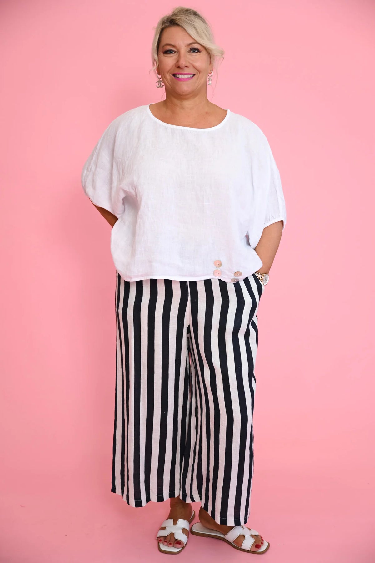 Donna Donna Poppy Pant - Navy Stripe