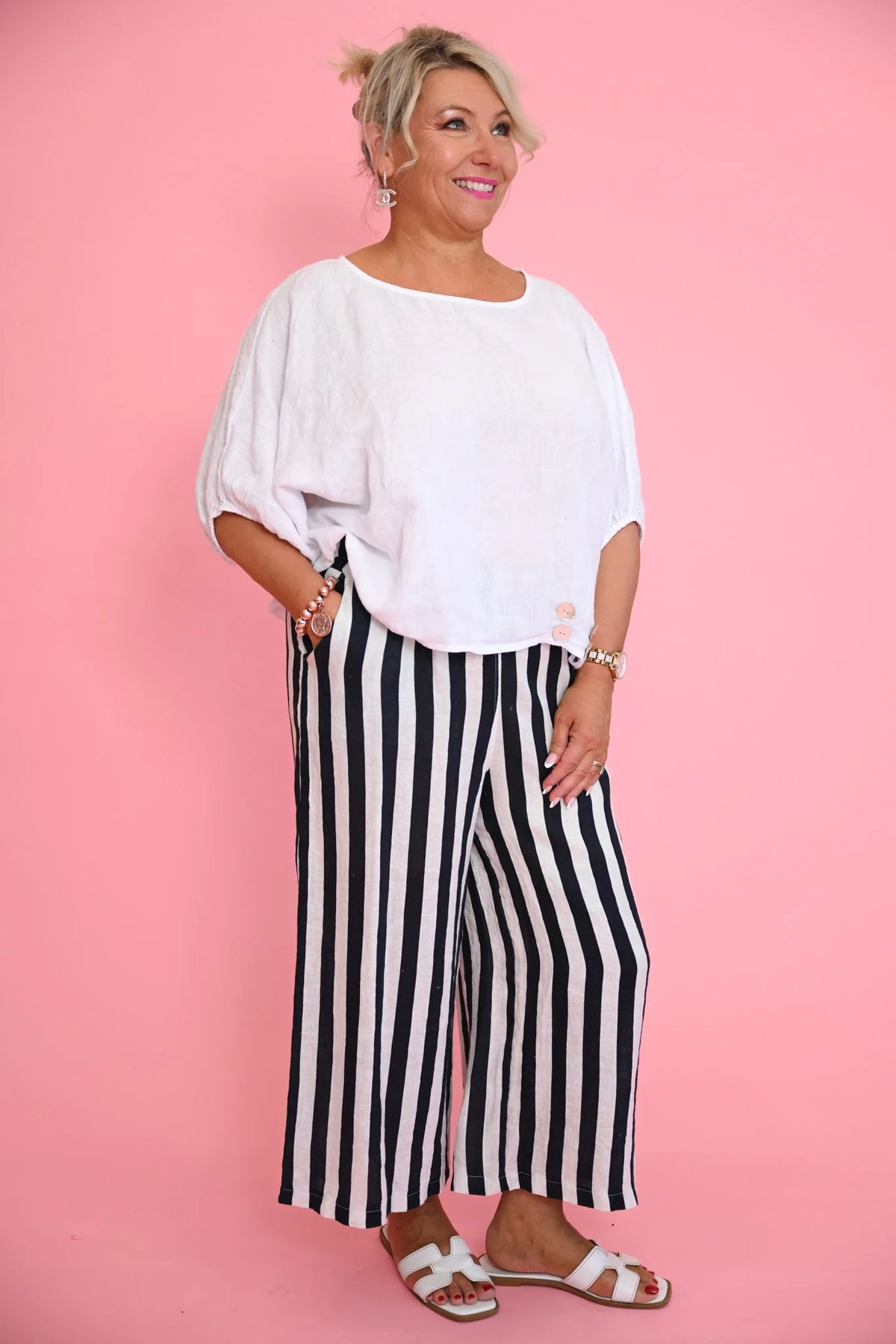 Donna Donna Poppy Pant - Navy Stripe