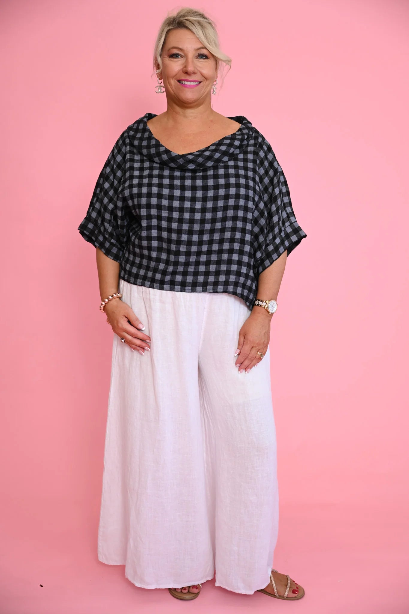 Donna Donna Kayla Roll Neck Top - Black Check