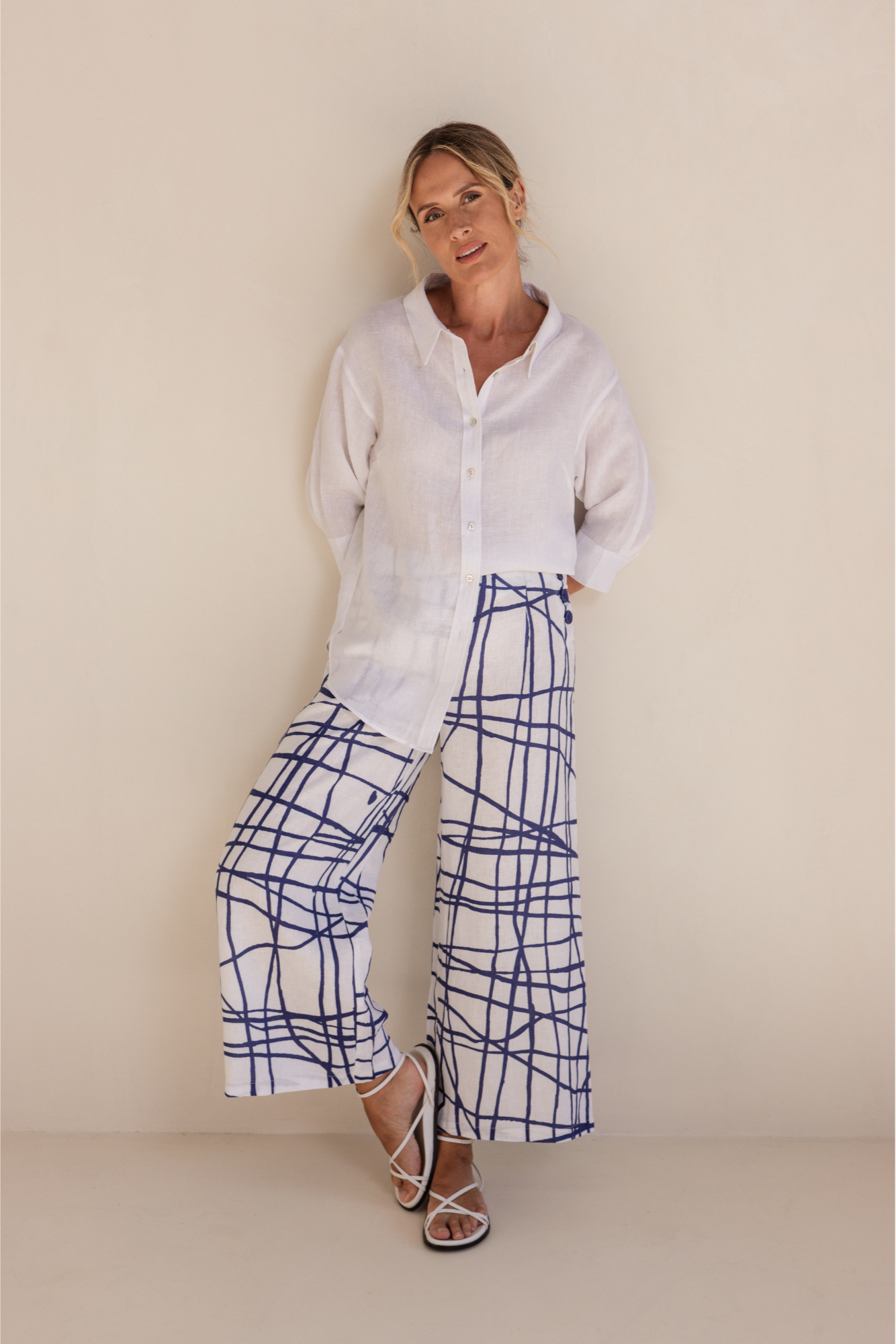 See Saw 3/4 Sleeve Boyfriend Shirt - White