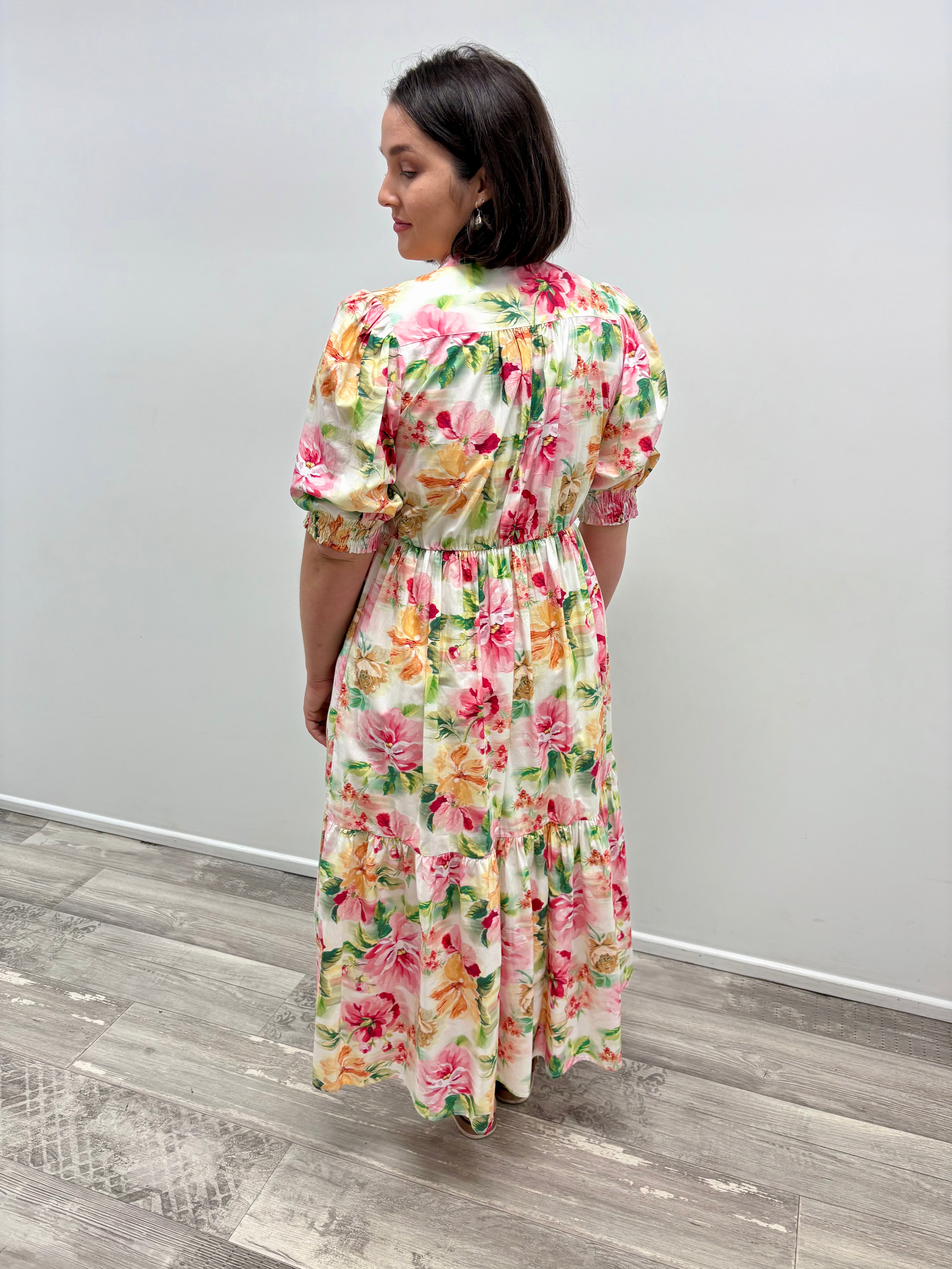 Goondiwindi Cotton Floral Dress with Self Belt - Blurred Floral