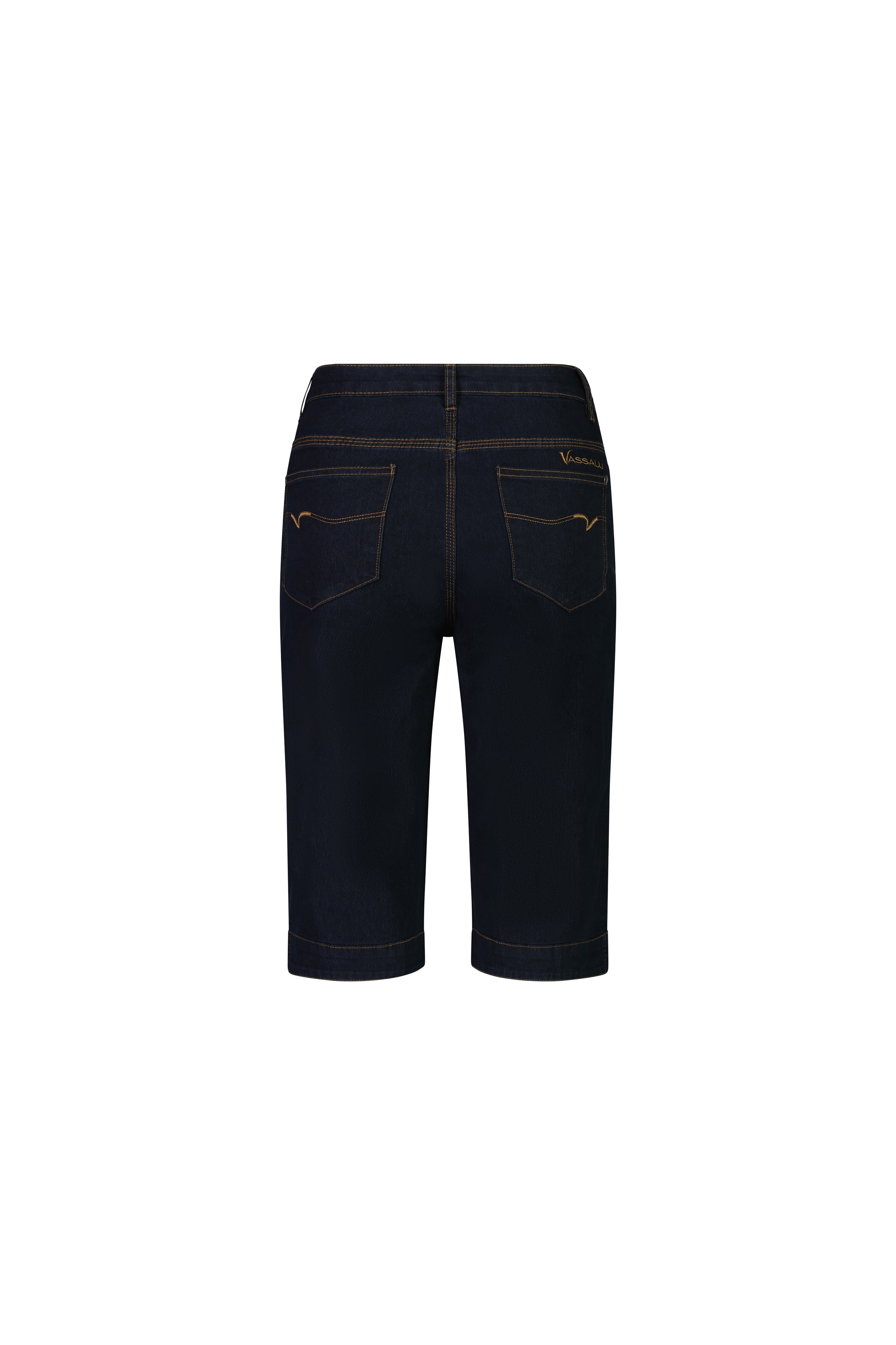 Vassalli Straight Leg Contrast Stitch Denim Short - Indigo Denim