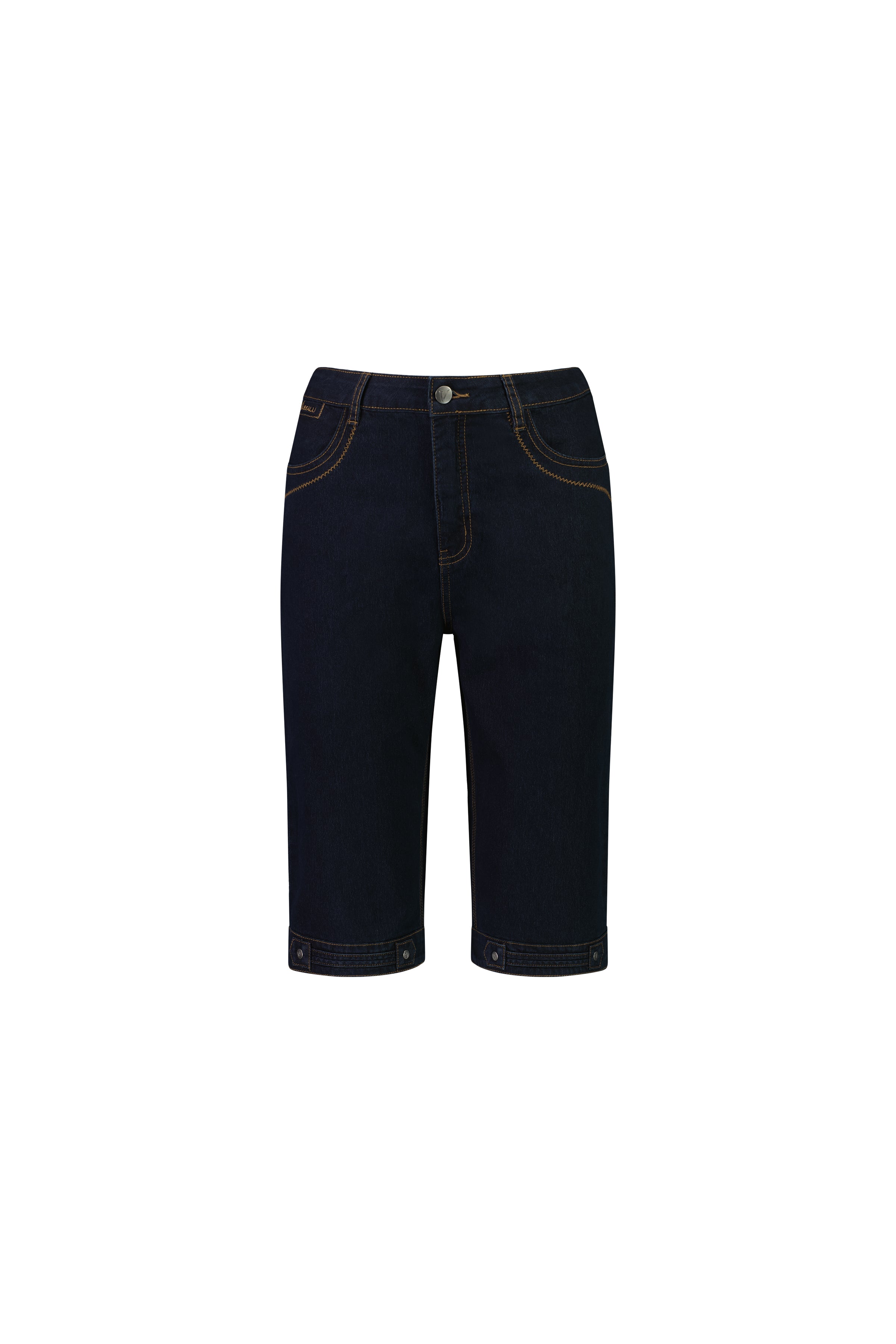 Vassalli Straight Leg Contrast Stitch Denim Short - Indigo Denim