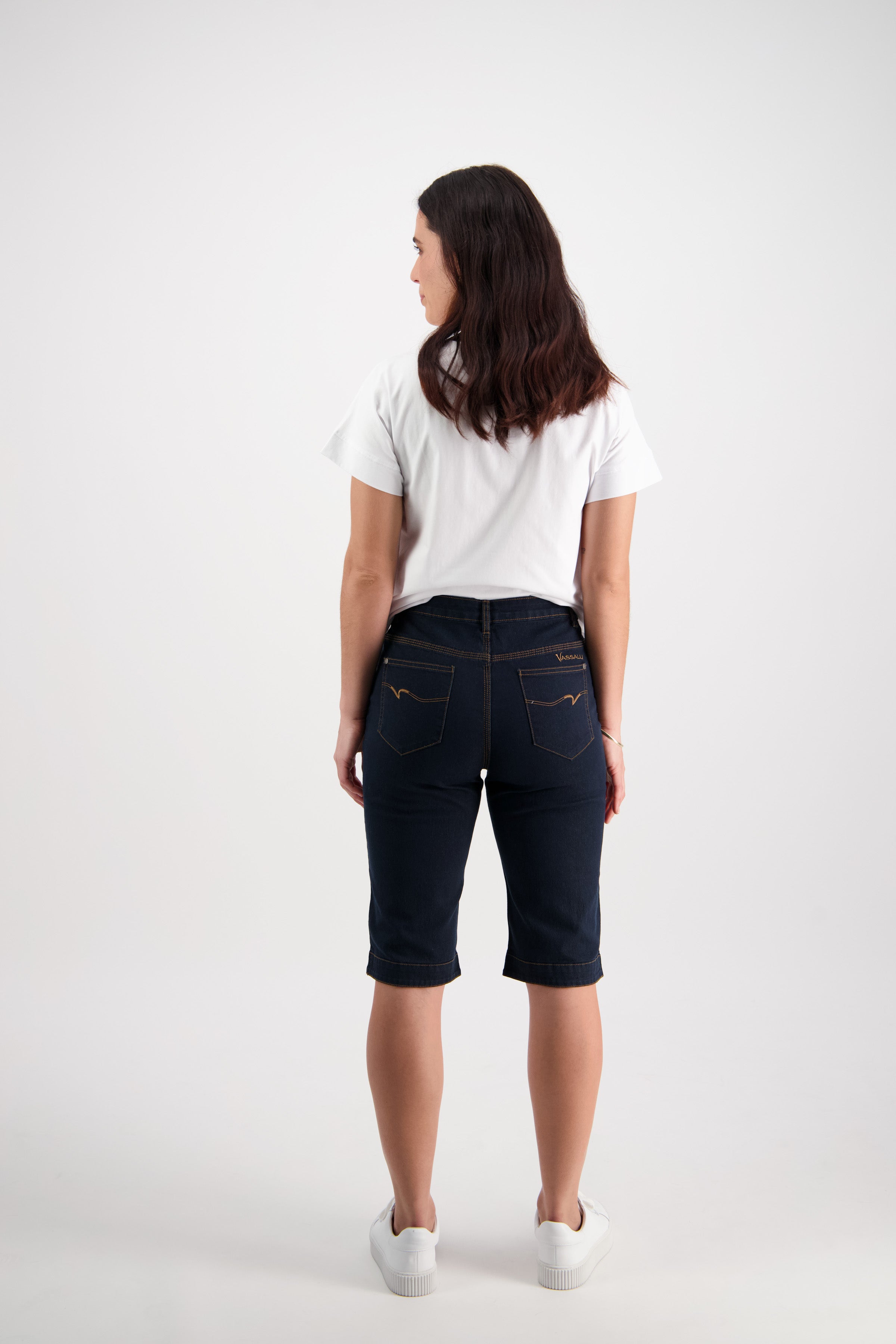Vassalli Straight Leg Contrast Stitch Denim Short - Indigo Denim