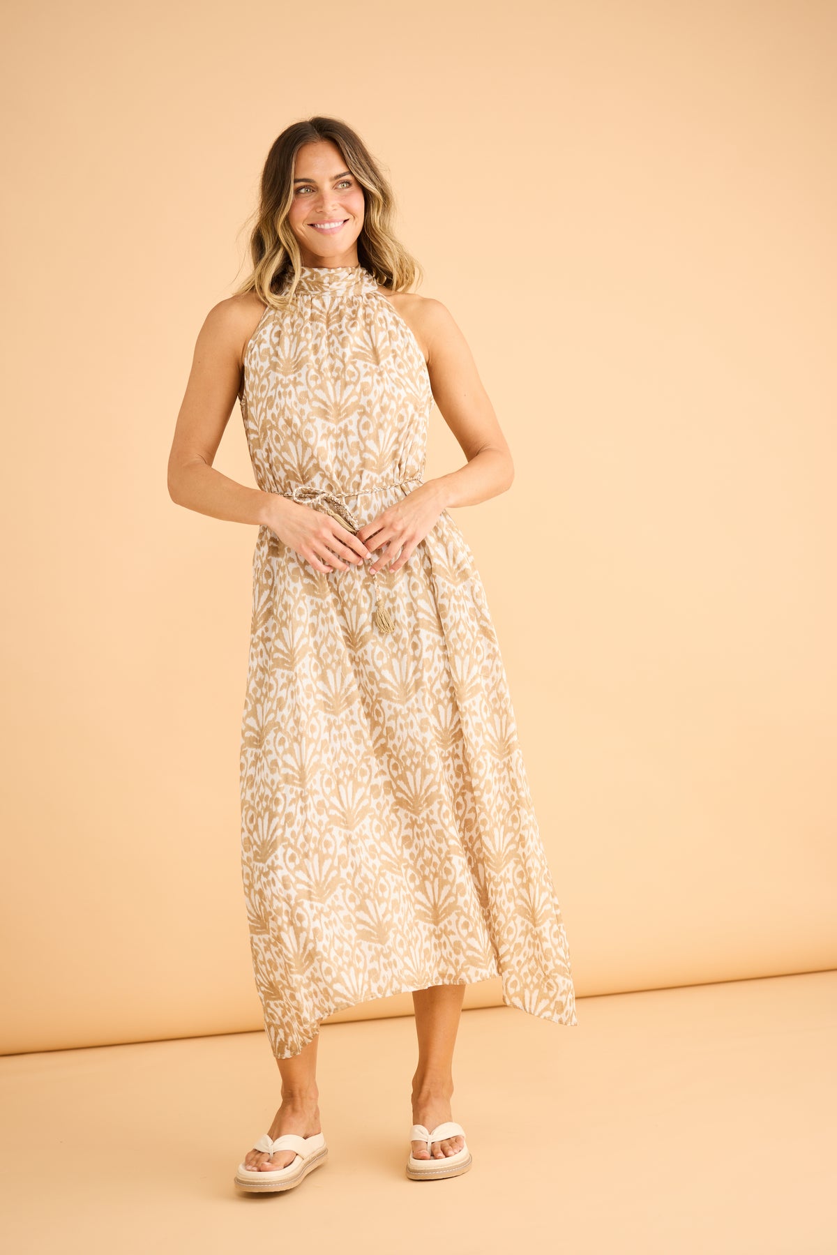 Holiday Mangrove Dress - Taupe Spring Fan