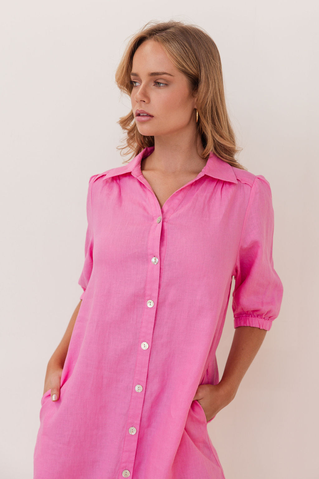 Kaleido Collared Button Thru Dress - Pink