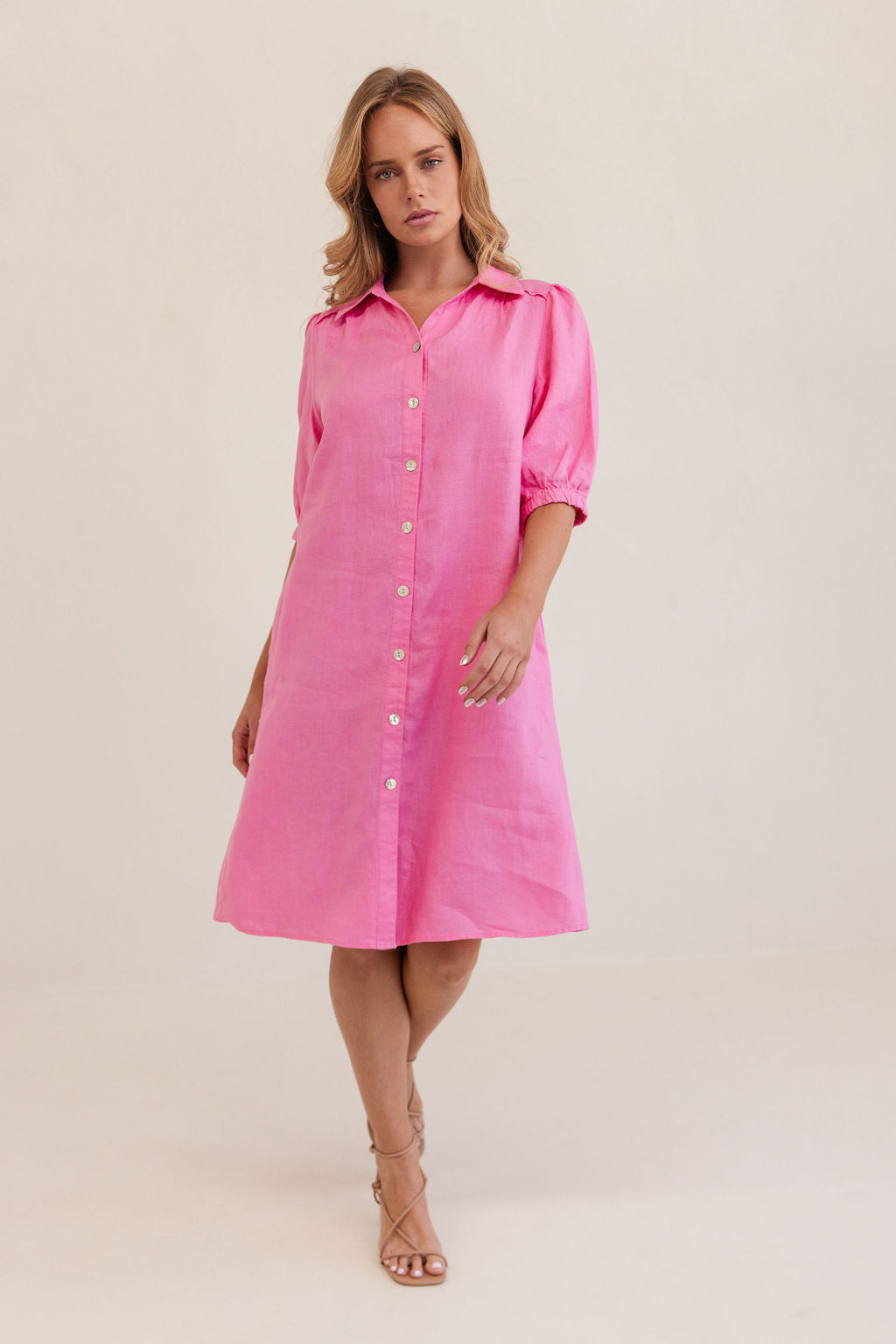 Kaleido Collared Button Thru Dress - Pink