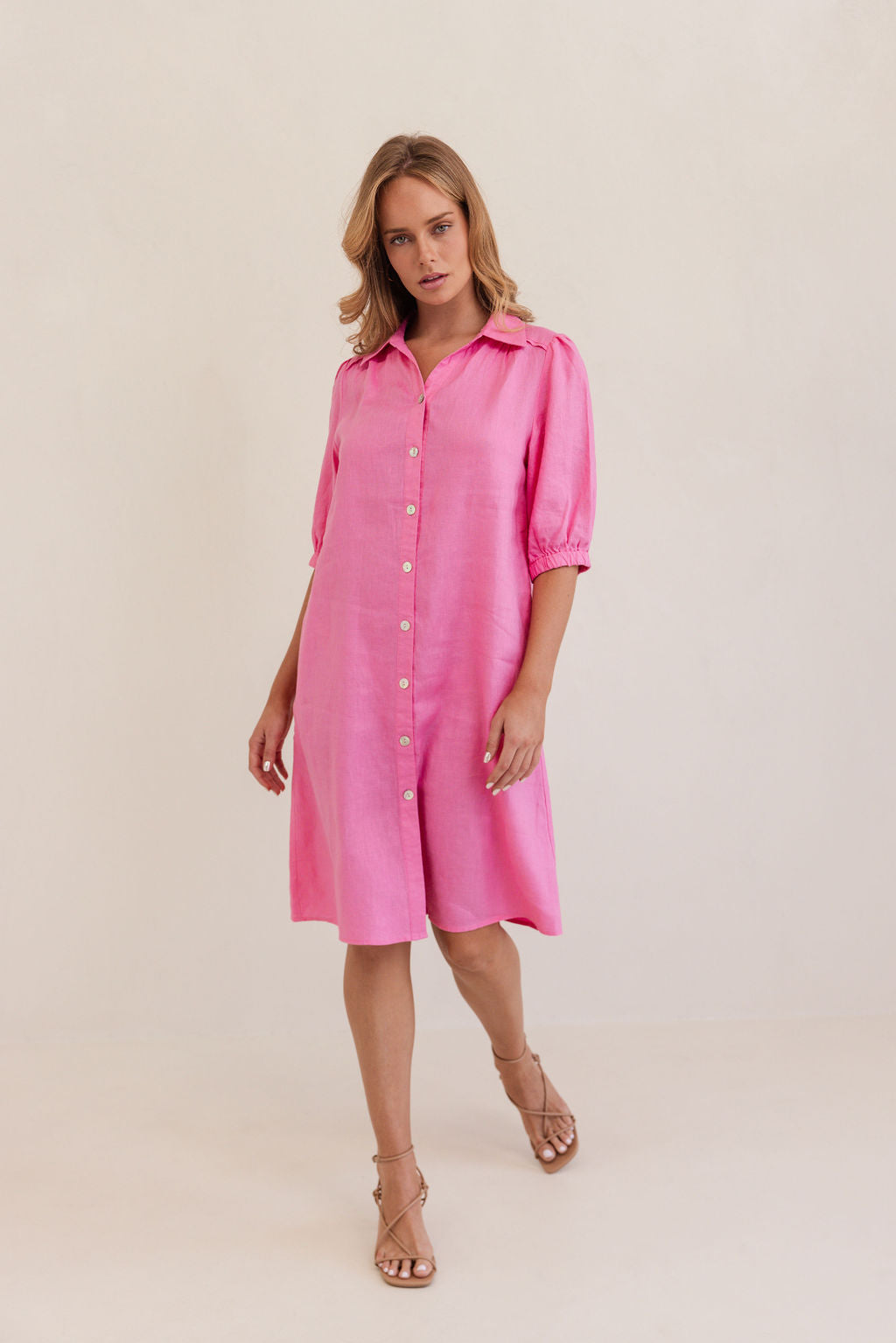 Kaleido Collared Button Thru Dress - Pink