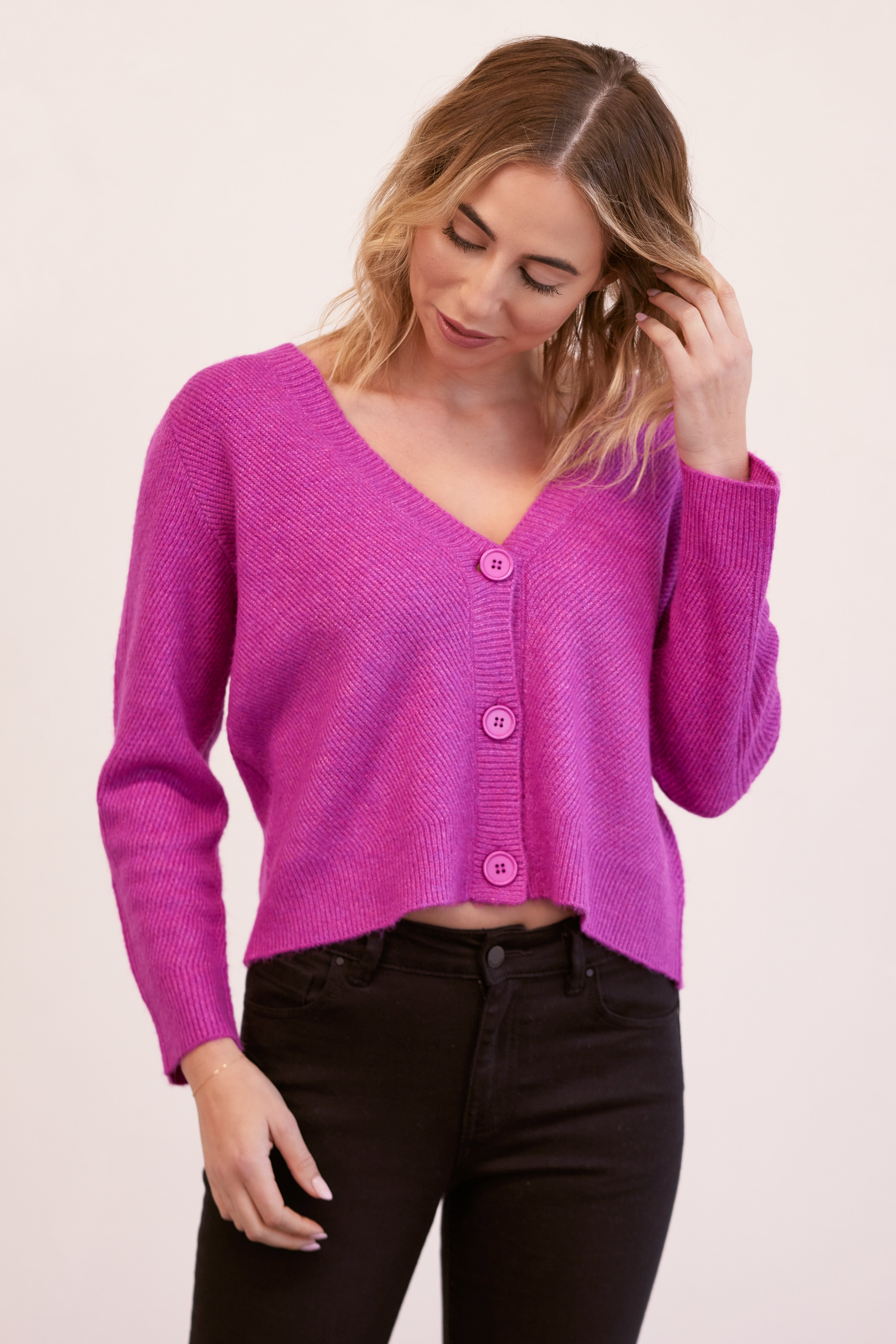 Kaleido Cropped Ribbed Cardigan - Cerise
