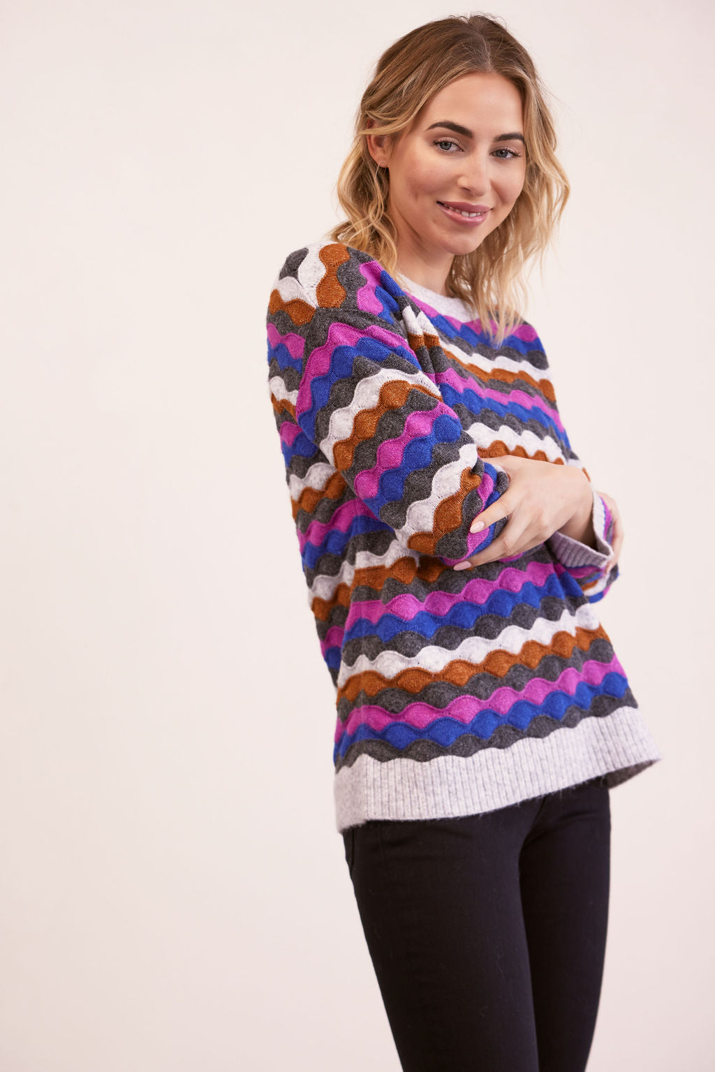 Kaleido Multi Colour Wave Sweater - Silver/Blue Combo