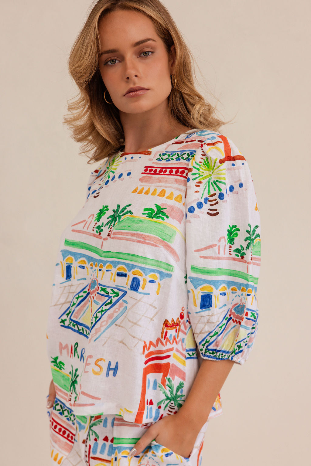 Kaleido Elbow Sleeve Top - Marrakesh