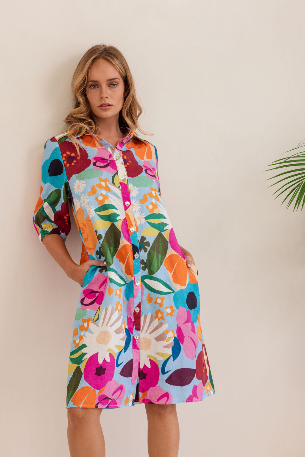 Kaleido Collared Button Thru Dress - Bloom Burst