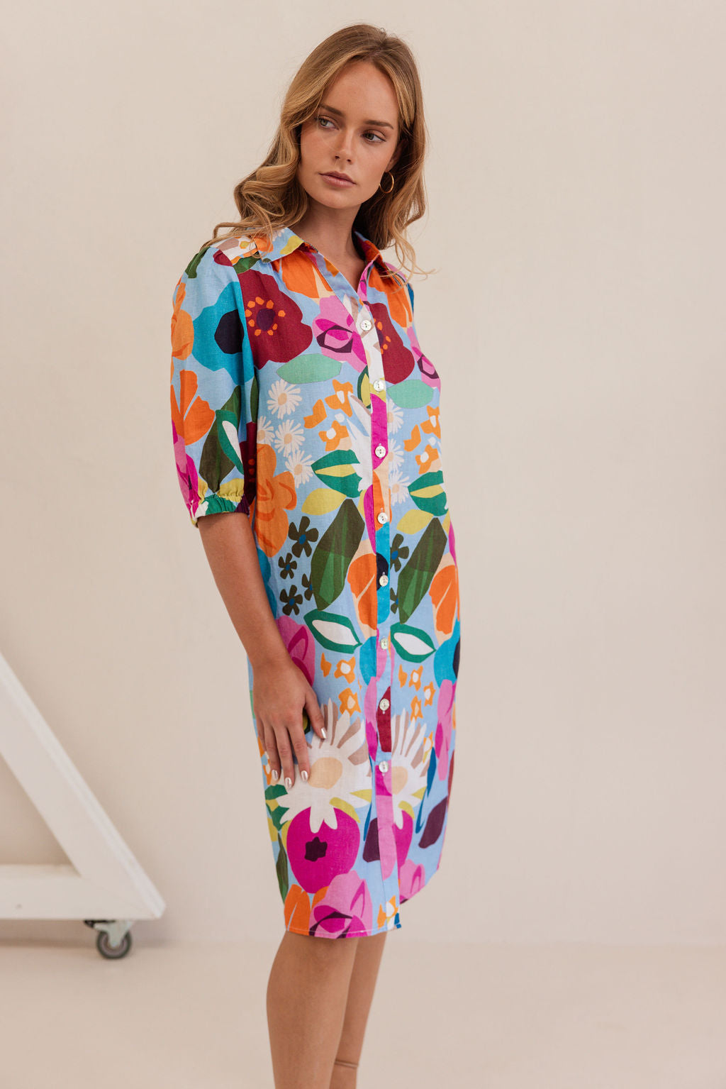 Kaleido Collared Button Thru Dress - Bloom Burst