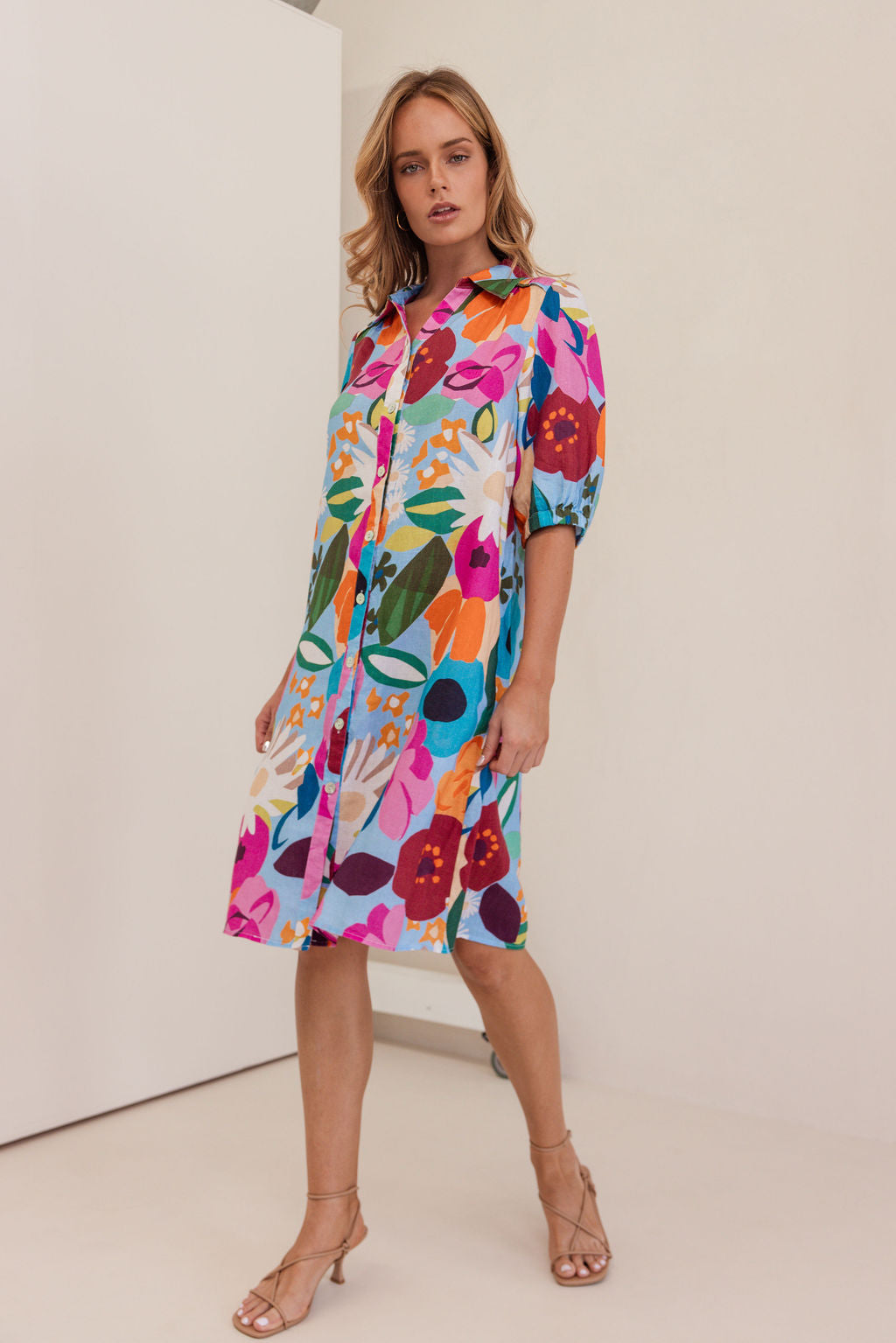Kaleido Collared Button Thru Dress - Bloom Burst