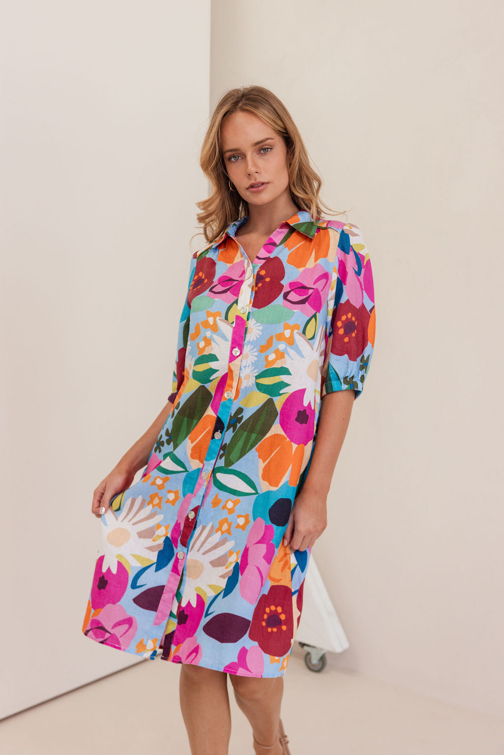 Kaleido Collared Button Thru Dress - Bloom Burst