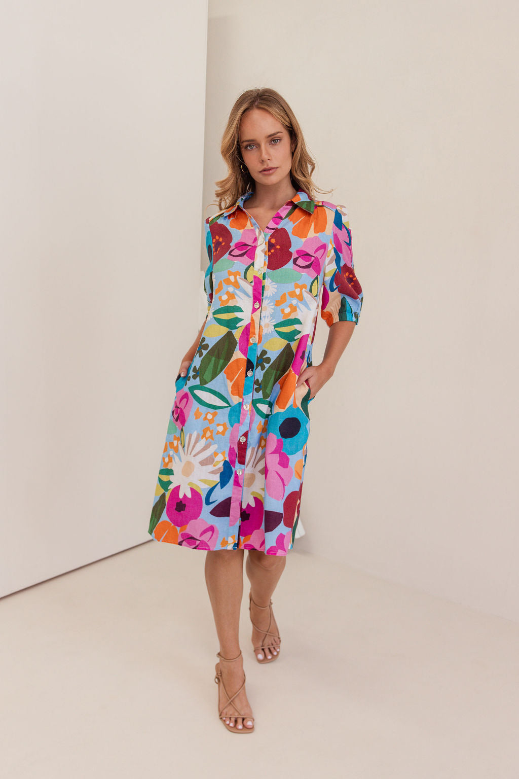 Kaleido Collared Button Thru Dress - Bloom Burst