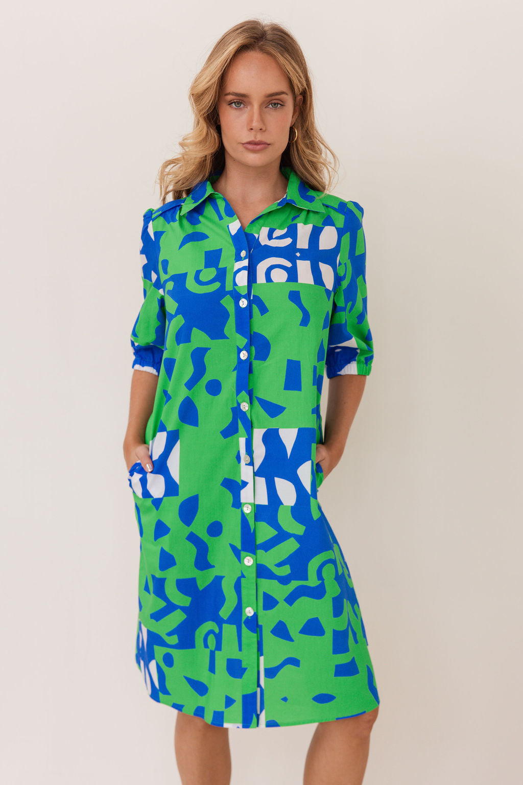 Kaleido Collared Button Thru Dress - Puzzle Print