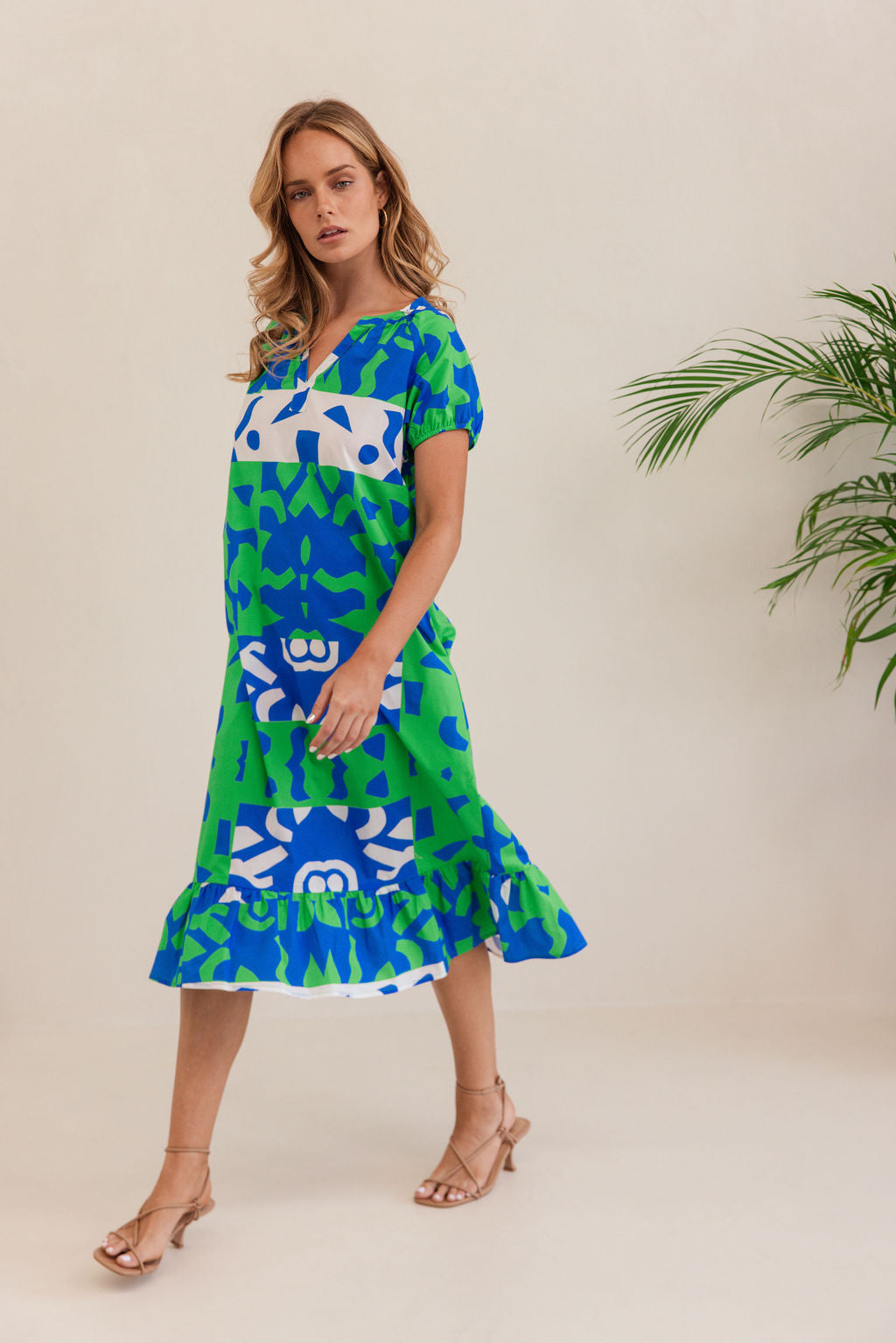 Kaleido Short Sleeve Dress - Puzzle Print