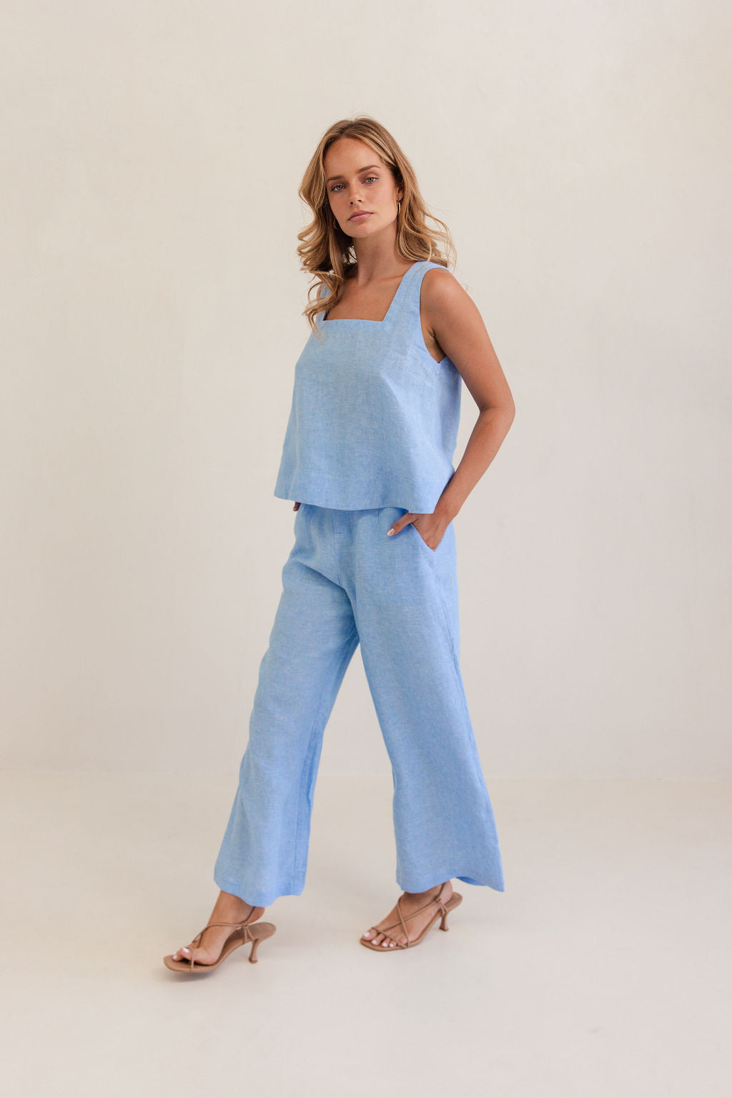 Kaleido High Waisted Wide Leg Pant - Chambray