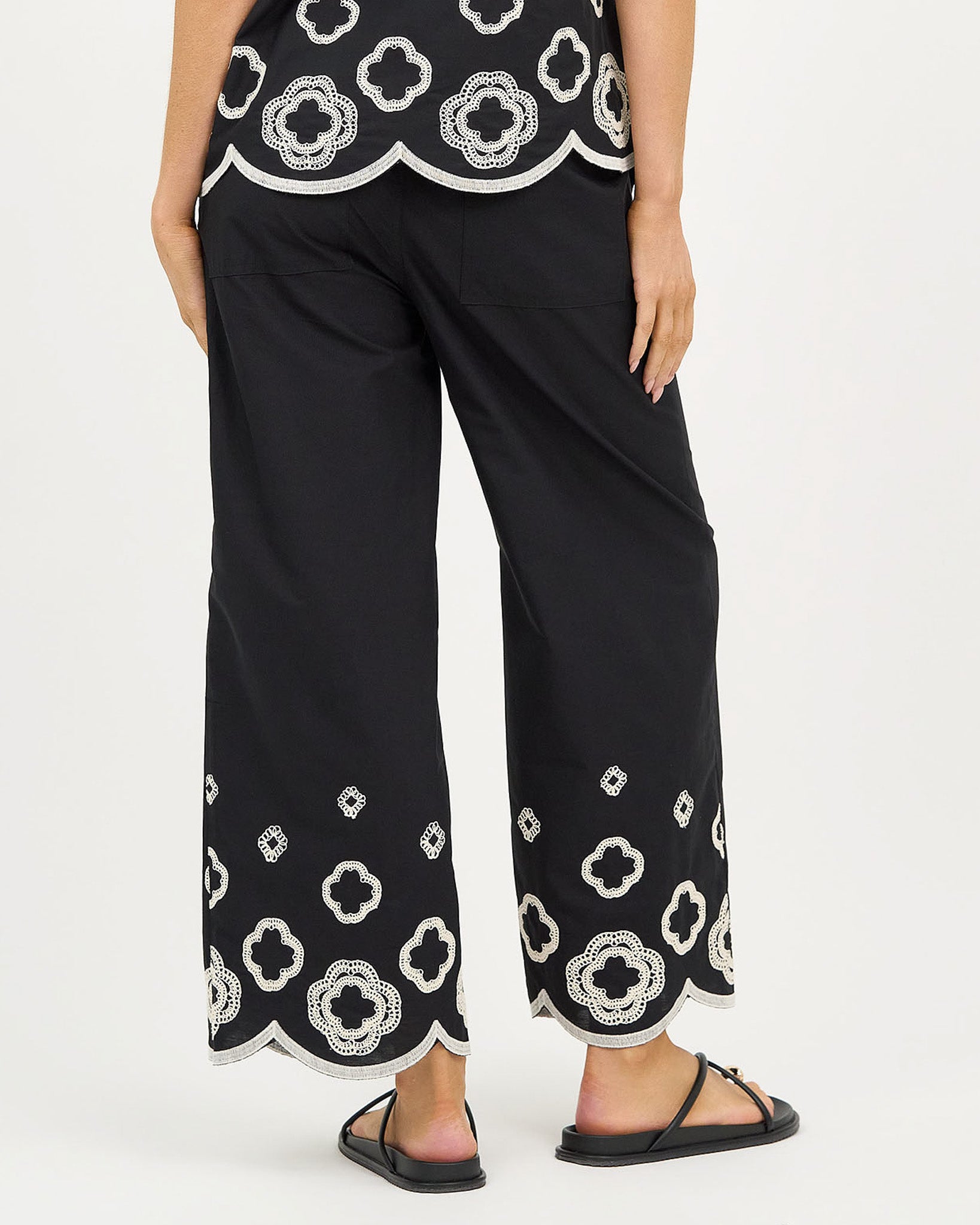 Liberty Rose Embroidered Pants - Black/White