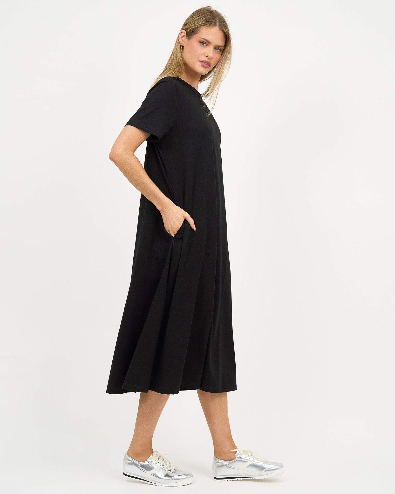 Liberty Rose Essential Cotton Midi Dress - Black