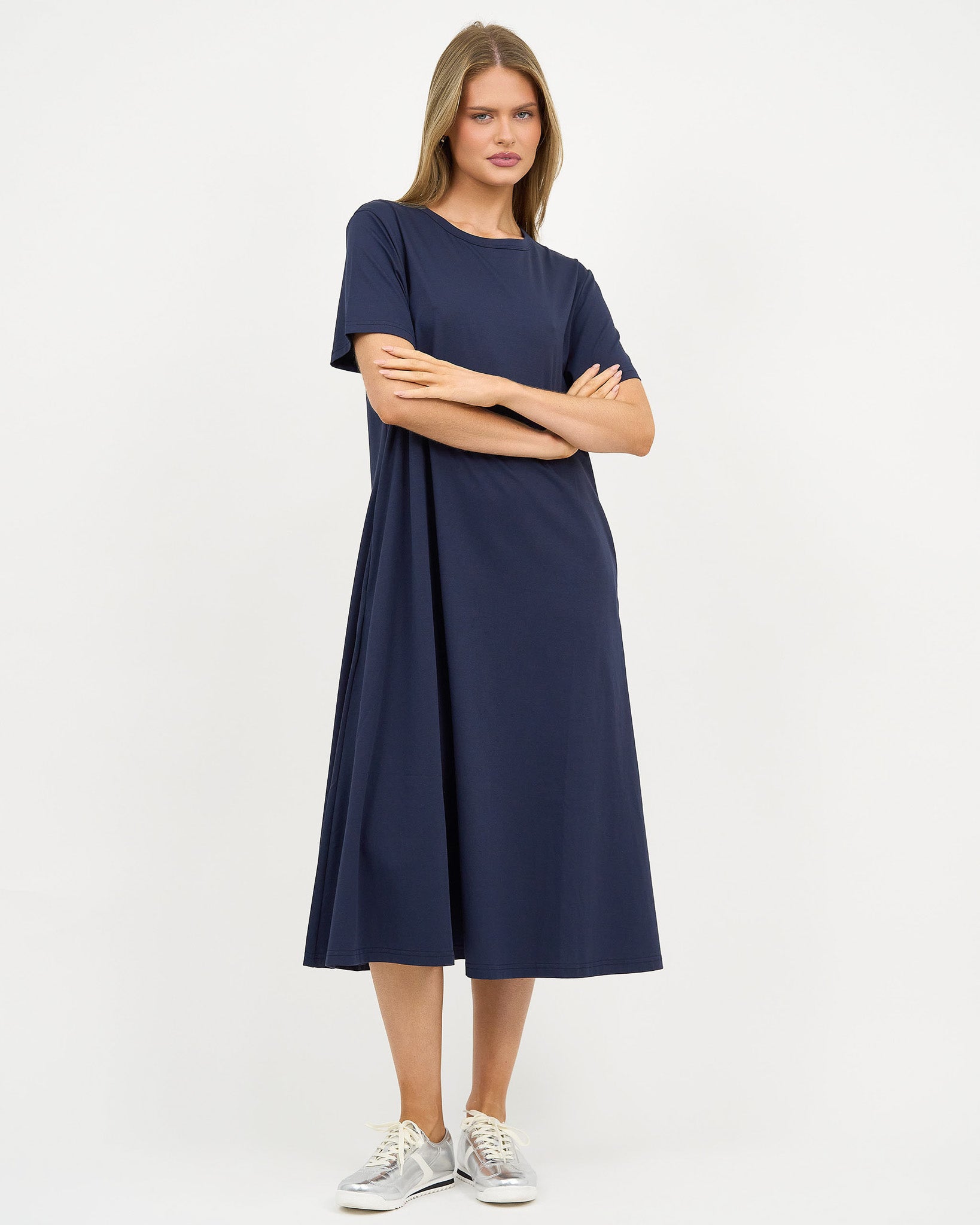 Liberty Rose Essential Cotton Midi Dress - Navy
