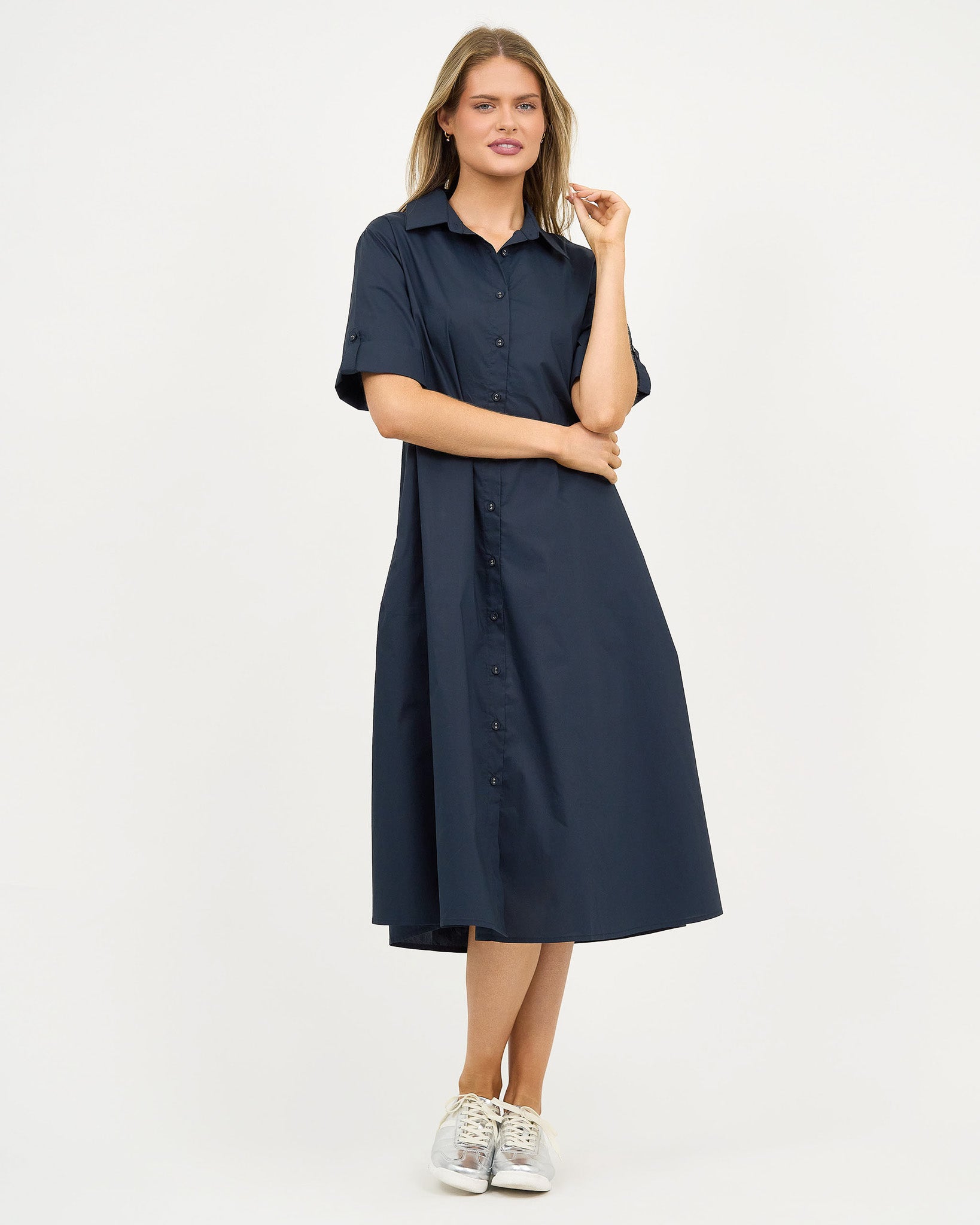 Liberty Rose Cotton Pocket Shirt Dress – Ink