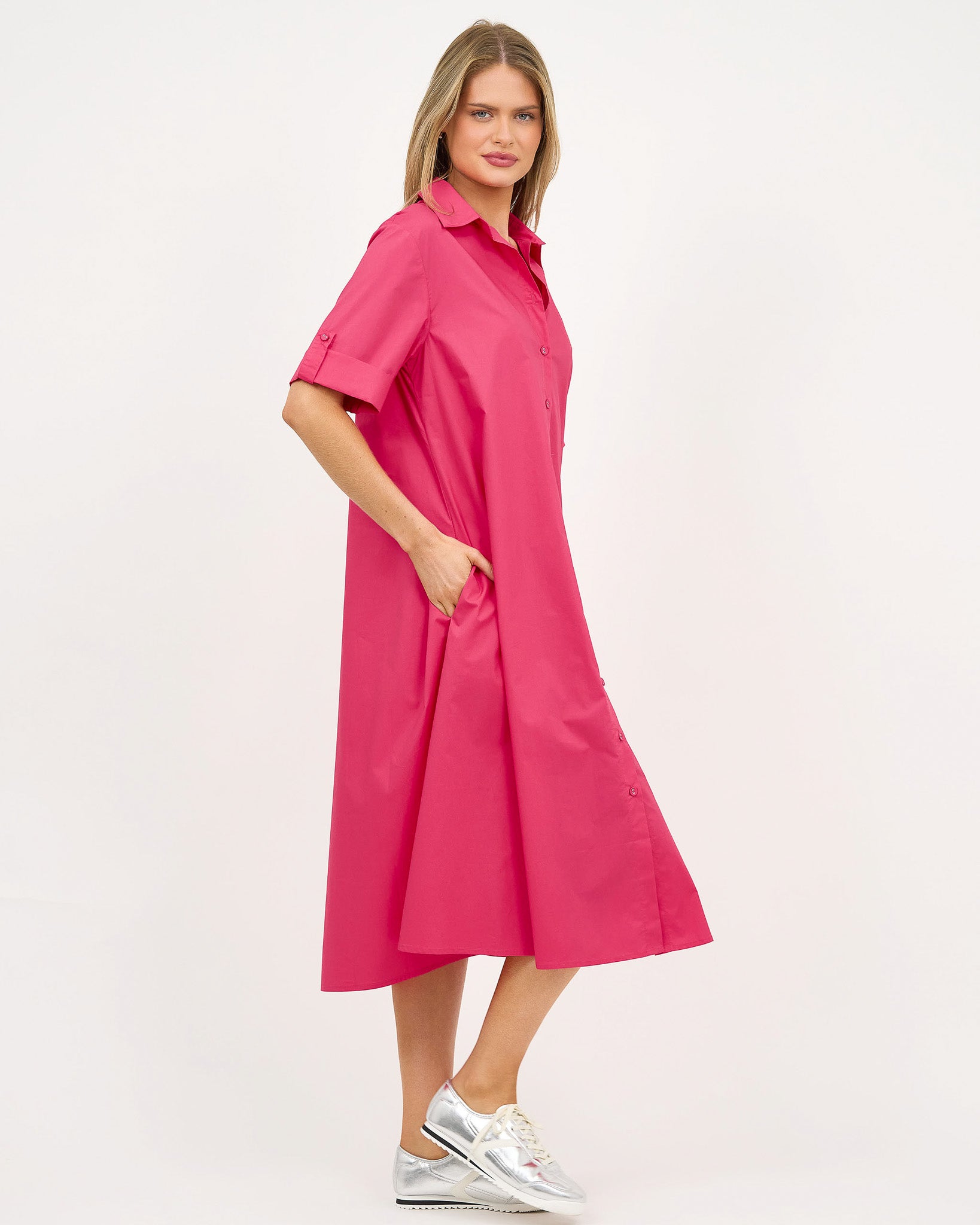Liberty Rose Cotton Pocket Shirt Dress – Watermelon