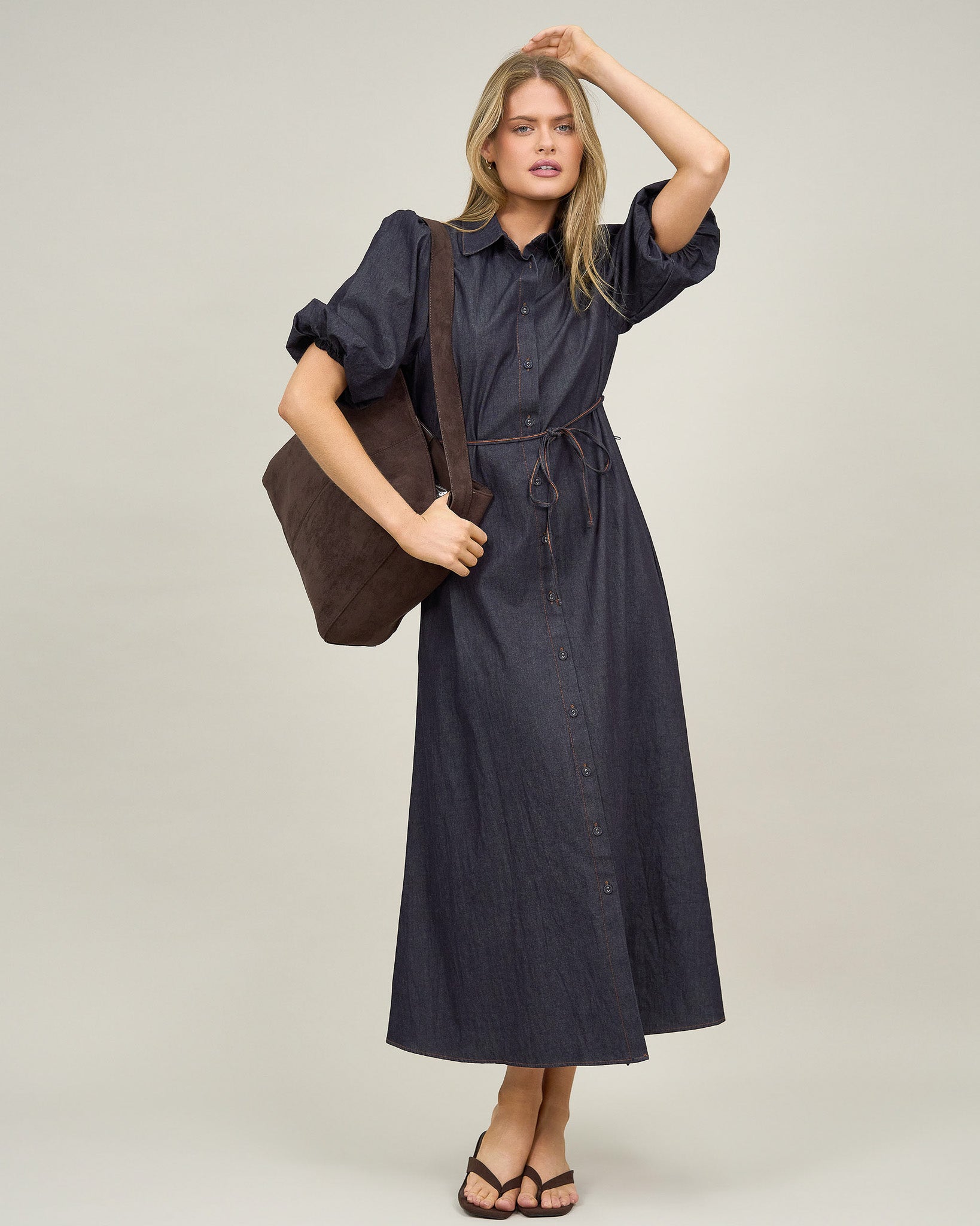 Liberty Rose Puff Sleeve Denim Shirt Dress