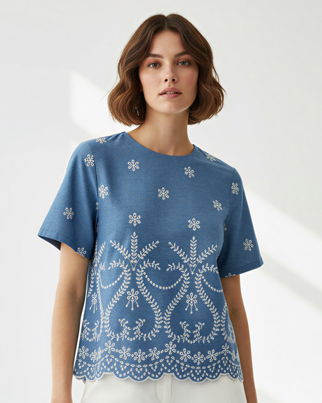 Liberty Rose Chambray Embroidered Top