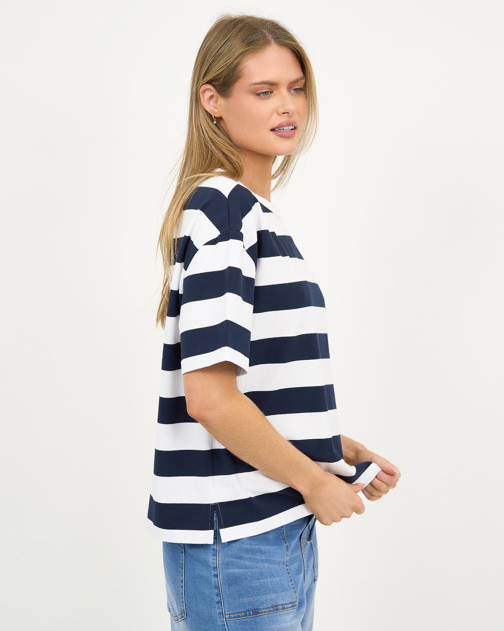 Liberty Rose Classic Stripe Cotton Tee - Navy/White