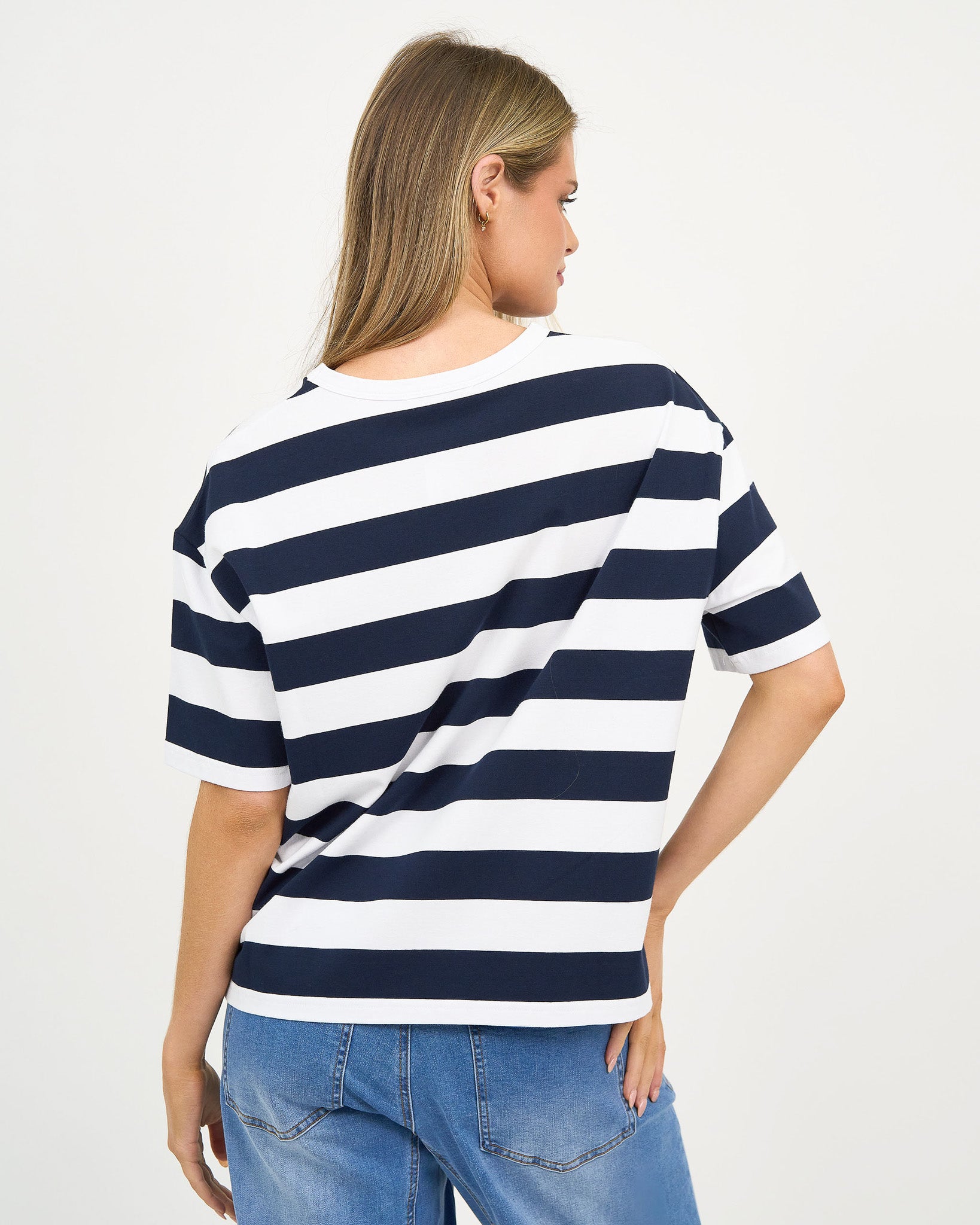 Liberty Rose Classic Stripe Cotton Tee - Navy/White